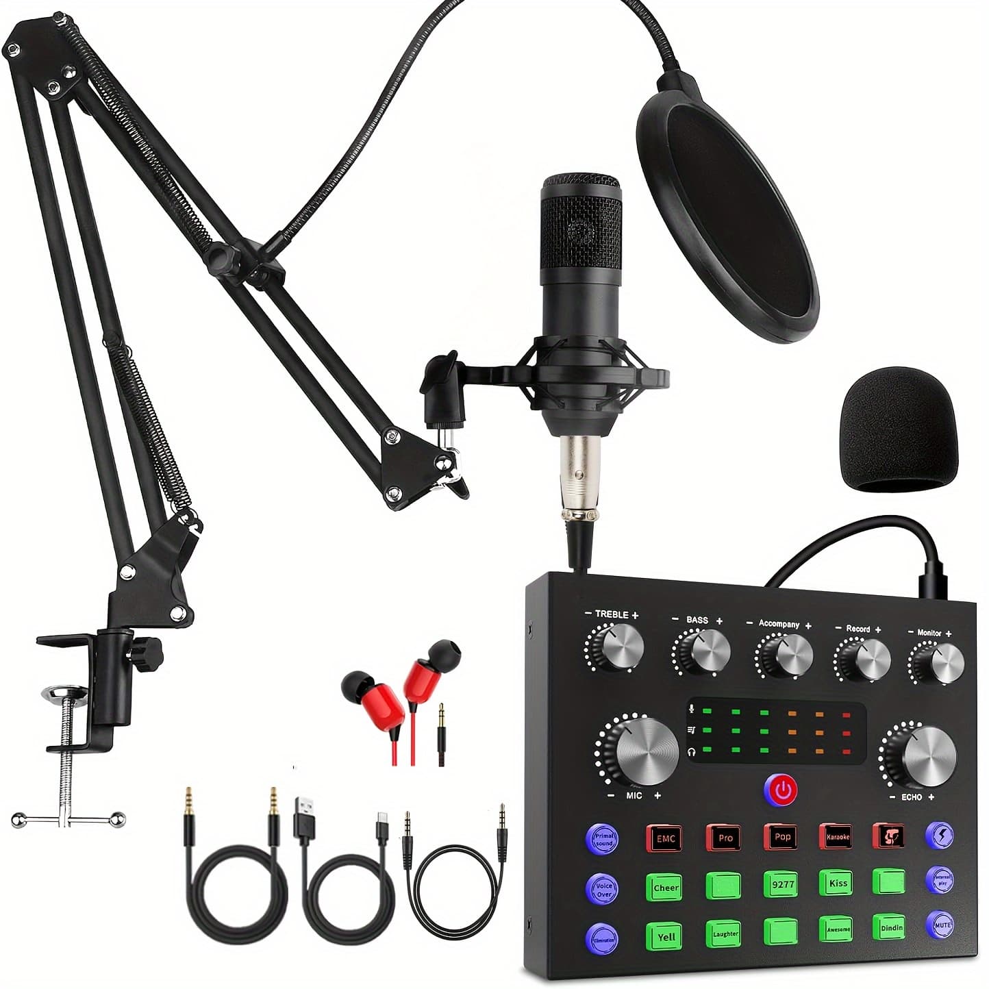 TEMU Podcast Equipment Bundle For 2, Podcast And V8s Sound Card, Voice Changer-audio Interface - Suitable For Recording, Singing, And Games