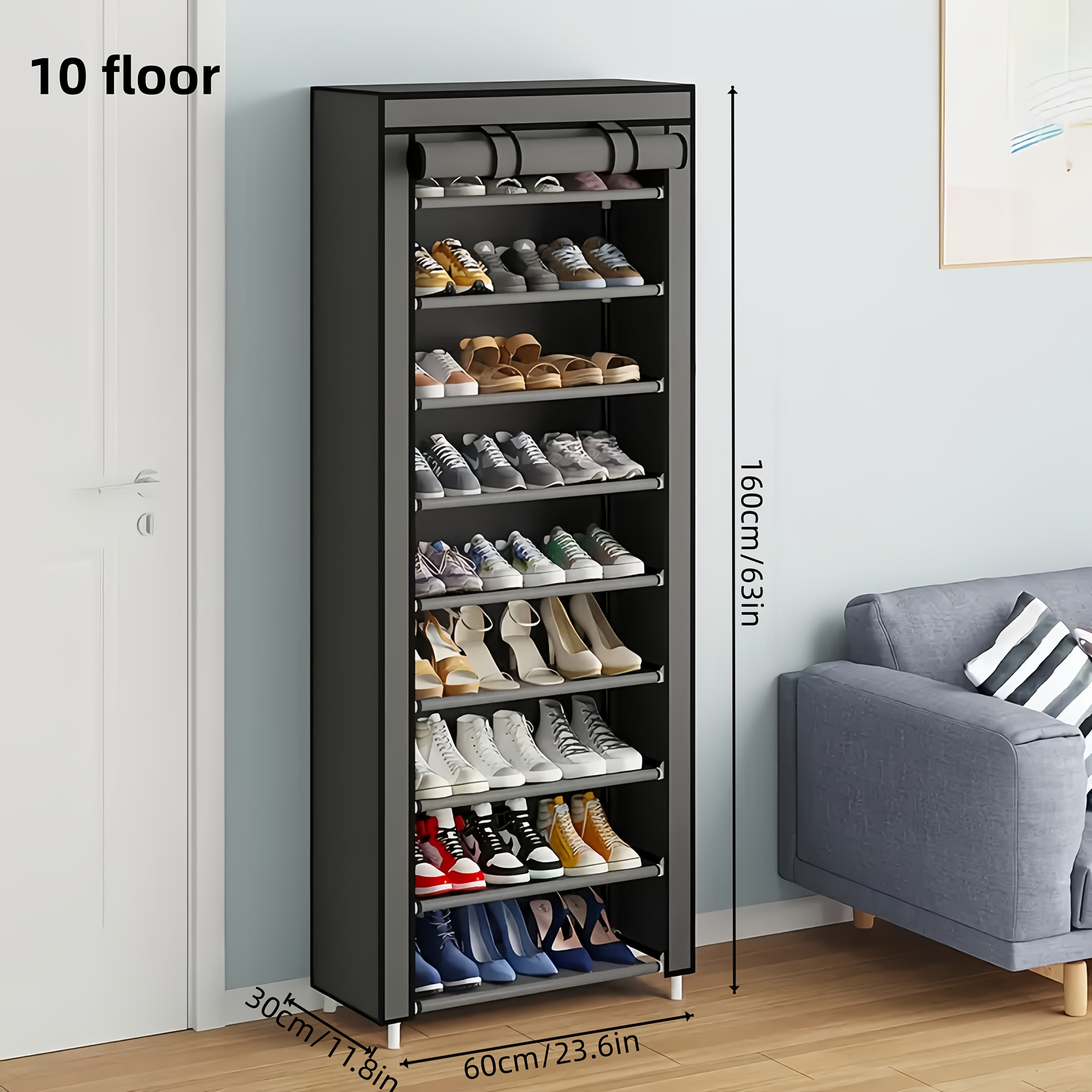 TEMU 6/8/10 Layer High-capacity Shoe Rack, With Dust Cover, Multi-functional Storage Rack, Pipe Diameter 12mm, Shoe Rack Space, Easy To Assemble, Suitable For Household Shoe Racks And Wardrobes