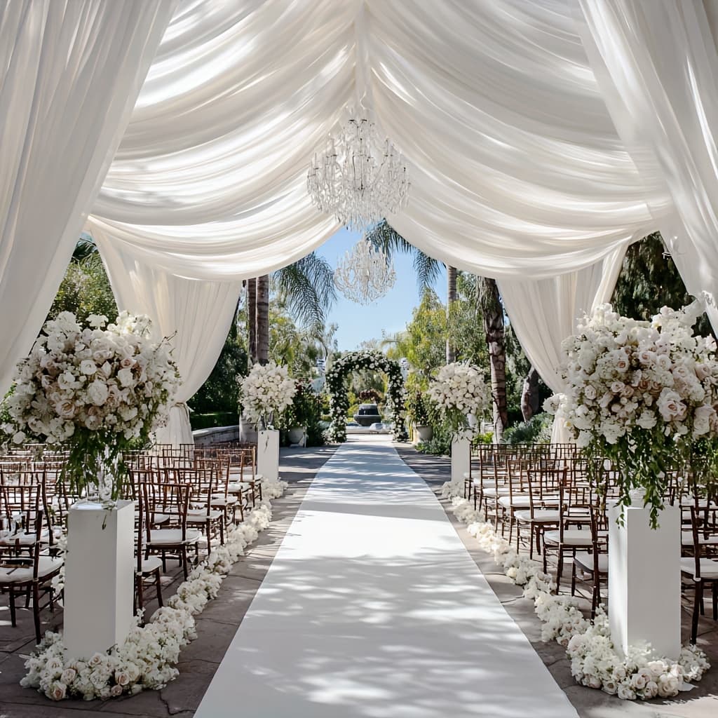 TEMU A Large White Chiffon Wedding Stage Ceiling Decoration - An Elegant Chiffon Fabric Suitable For Ceremonies And Receptions, Perfect For Weddings, Anniversaries, And - Wedding Decoration