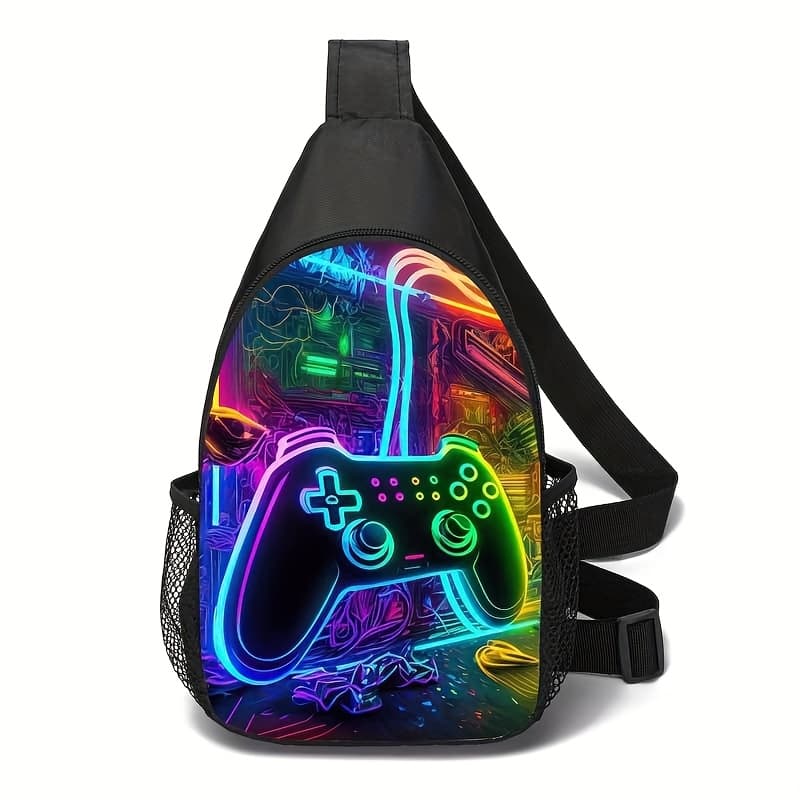 TEMU Trendy Printed Chest Bag, Men's Sports Crossbody Sling Pack, Polyester Shoulder Backpack