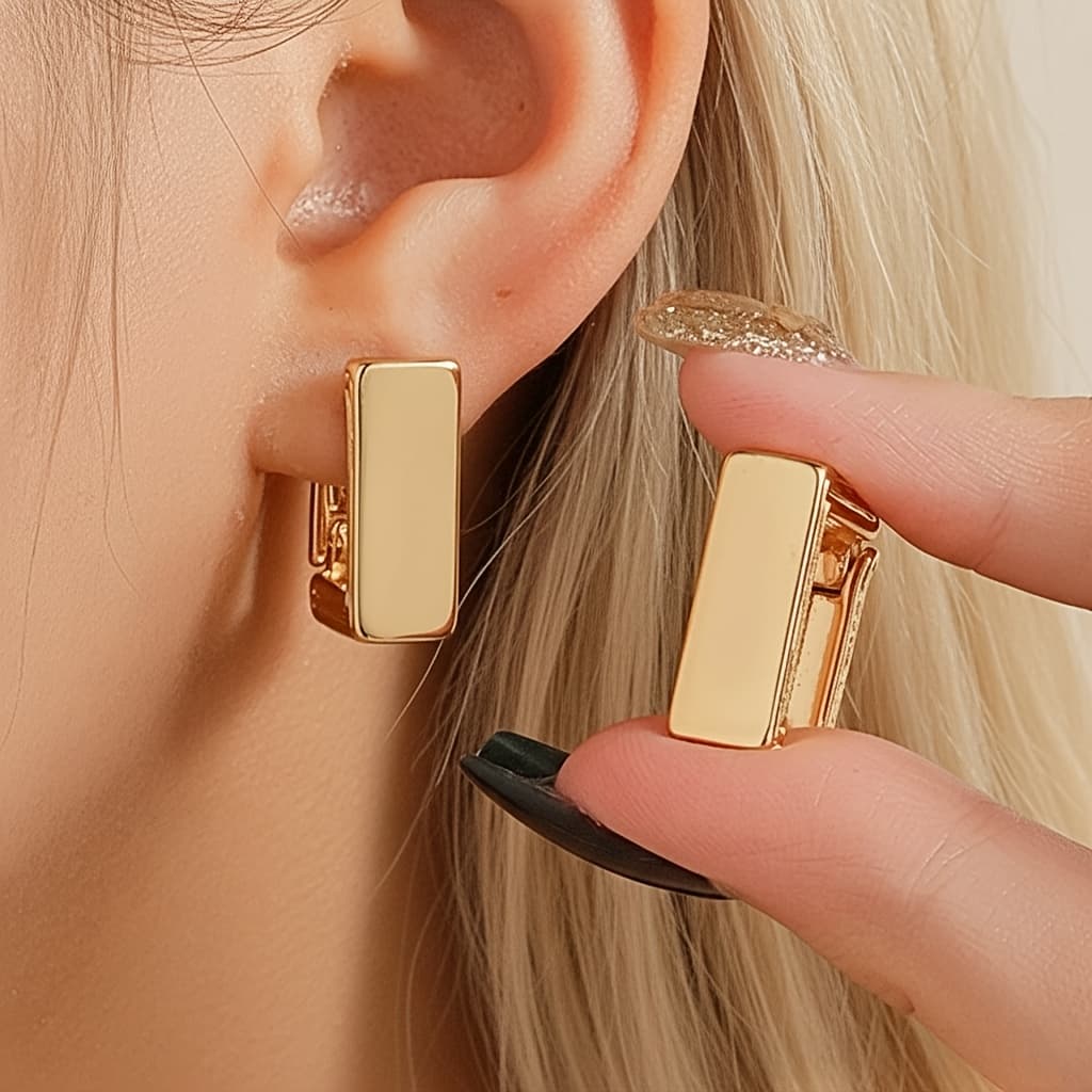 TEMU 1 Pair Minimalist Style Designed Fashionable Rectangular Geometric Hoop Earrings, Premium Versatile, Suitable For Women' , Banquets, Parties, Or Vacation Wear