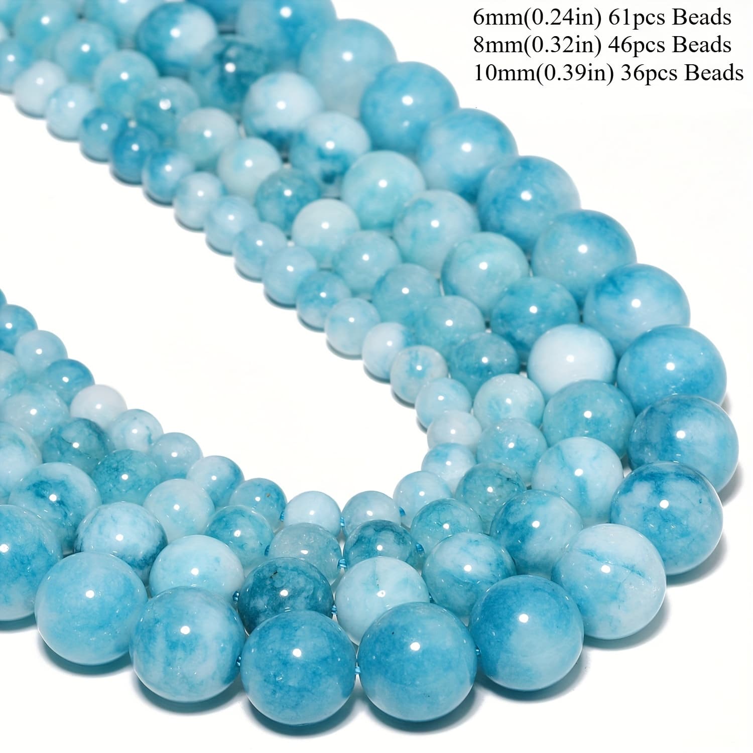 TEMU Asvrai U 6/8/10mm 61/46/36pcs Ocean Stone Beads-ideal For Diy Bracelets And Necklaces, Unique Accessory Materials, Jewelry Making Supplies | Vibrant Bead Design | Ideal Gift 15inches