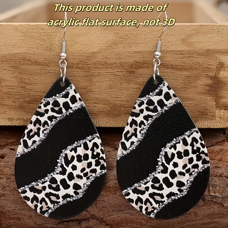 TEMU Black And White Leopard Print Pattern Hanging Earrings Acrylic Additions Sexy Women's Gift
