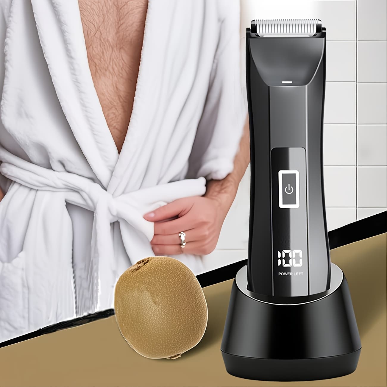 TEMU Trimmer For Men's Body Hair Featuring An Led Light, Ceramic Blade, Digital Screen, And Usb Rechargeable