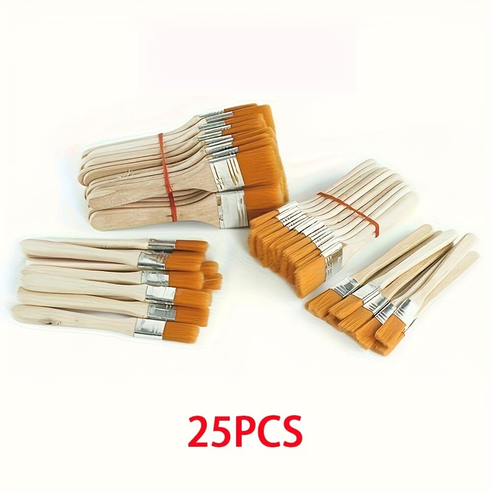 TEMU Wow, Paint Brush Set 25 Flat Brush Paint Brush Barbecue Brush Painting Nylon Row Brush Paint Brush Corner Brush Glaze Set, A Total Of 5 Sizes, 5 Brushes For Each Size