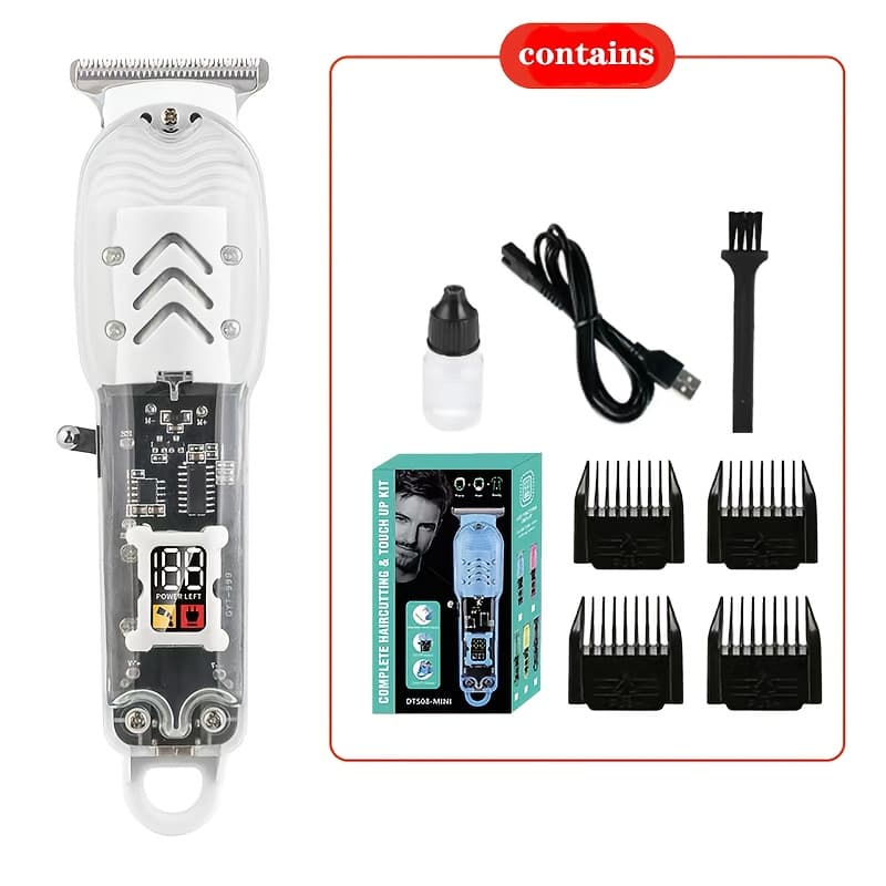 TEMU Rechargeable Professional Electric Hair Clipper, Transparent Shell Shaped Hair Trimmer, Portable Haircut Kit For Men Women Salon, With Led Display Screen