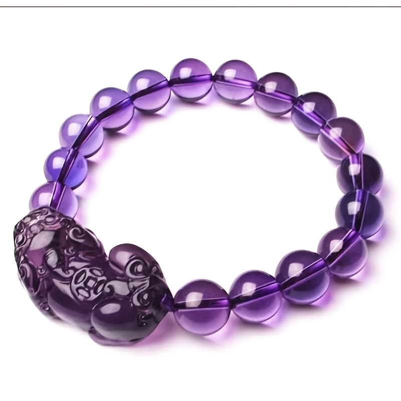 TEMU 1pc 10mm Amethyst Shui Bracelet For Wealth And Protection – Bohemian Style, Design, Ideal Valentine's Day Gift