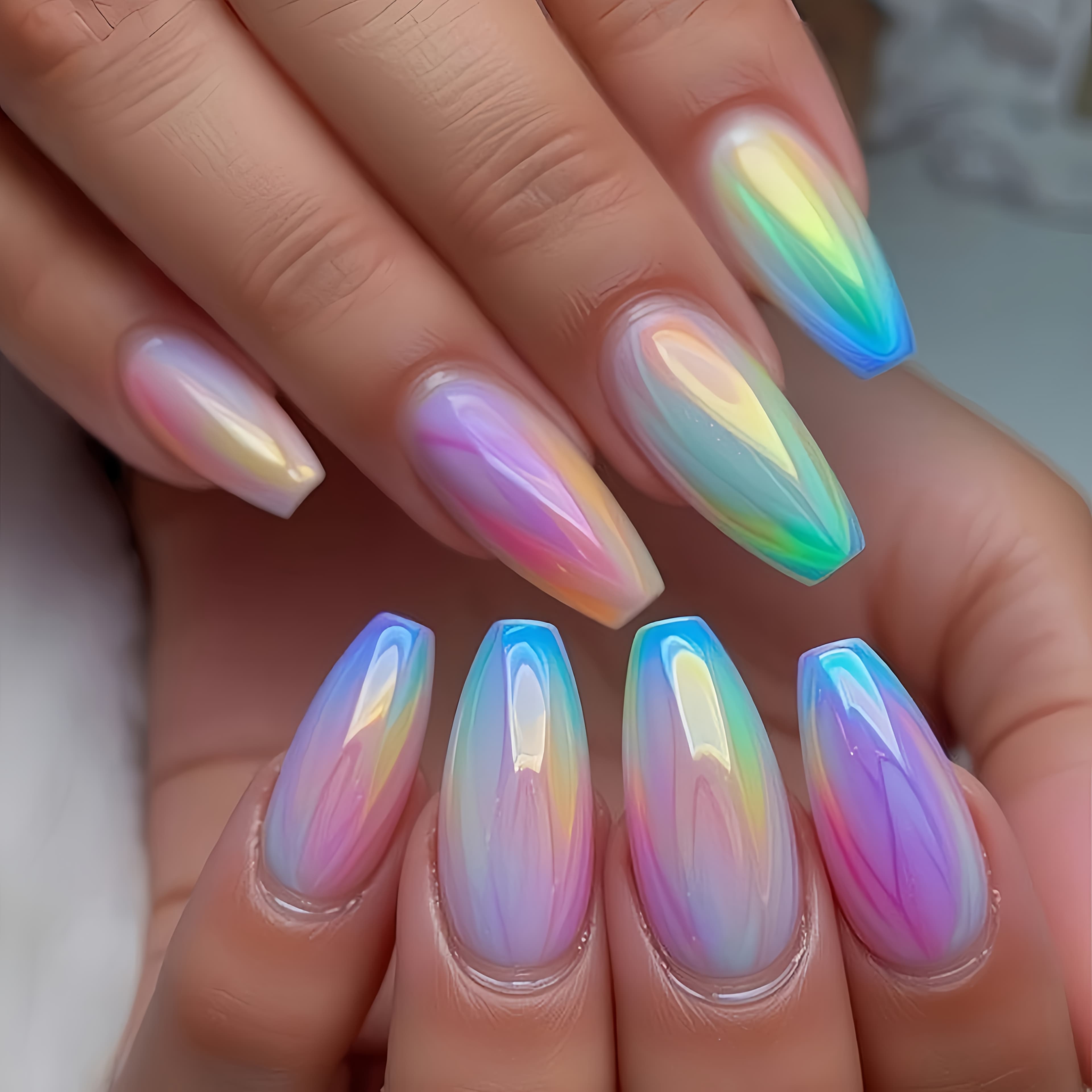 TEMU Medium-length Ballet Style Nail Stickers, Ombre Design Fake Press-on Nails, 24pcs Removable Set
