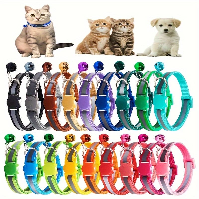 TEMU 18pcs Reflective Pet Cat/dog Collar With Safety And Bell, Adjustable Striped Polyester Fiber Collars For Cats And Small Dogs - Multicolor Set