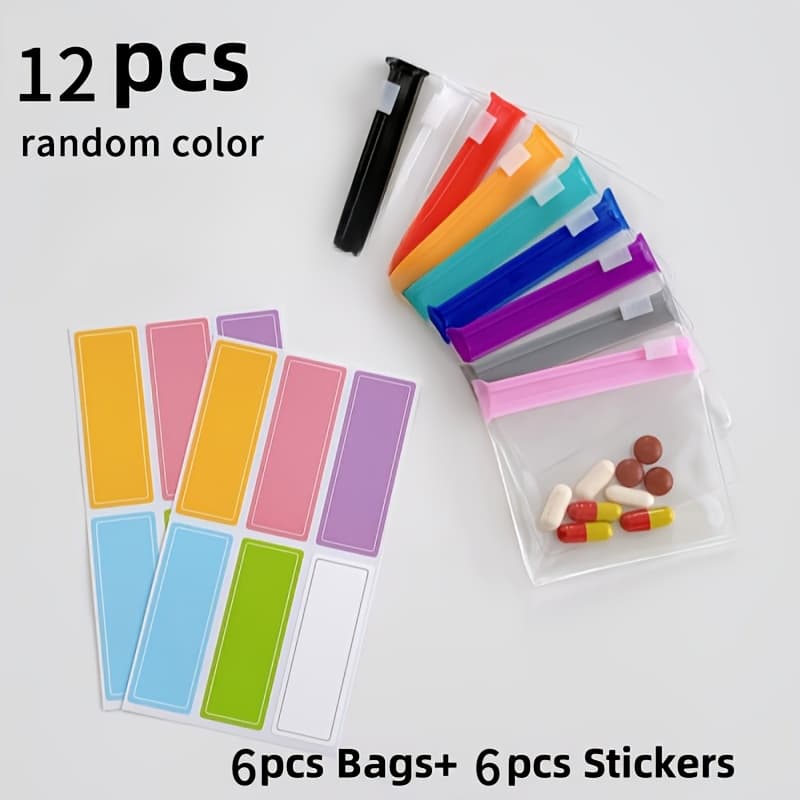 TEMU 12pcs Mini Practical Storage Bags And Stickers, Zipper Bag Set, Bait Bag Jewelry Storage Bag, Self-sealing Medicine Storage Device And (random Color)