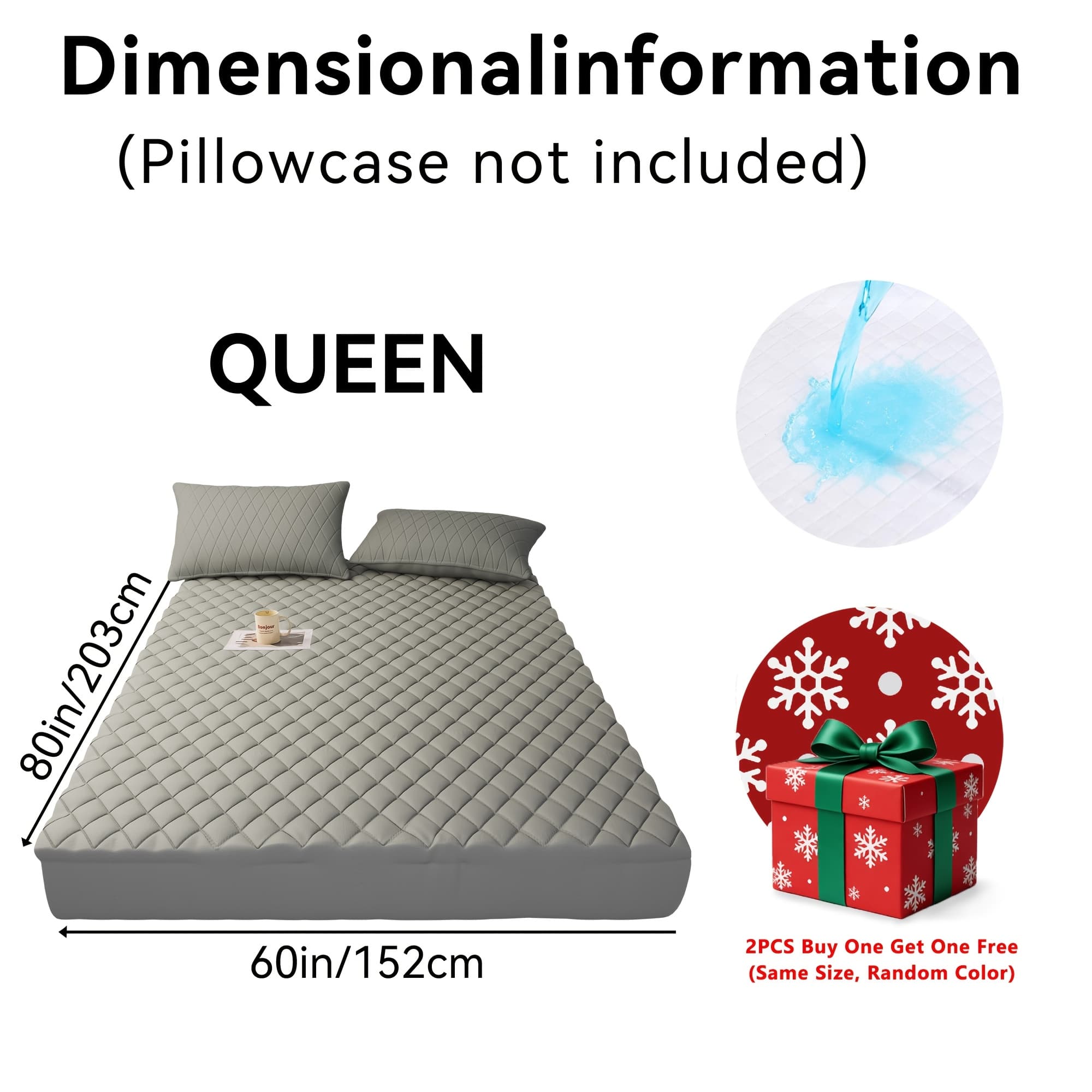 TEMU Free, Total Of 2pcs Couples Quilted Waterproof Mattress Cover, Comfortable Stain & Wrinkle Resistant, Pperfect Gift For Family, Couples- Bedding Decorations, Valentines Day Gifts(no Pillowcases)