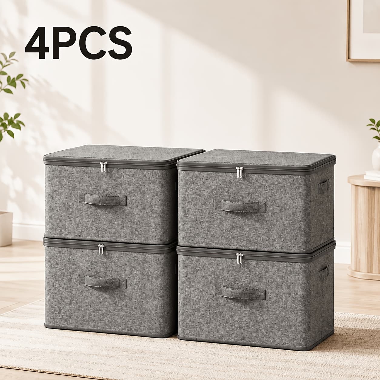 TEMU 8/4pcs Foldable Waterproof Storage Organizer Bins, Large Capacity Wardrobe Containers For Bed Sheets, Seasonal Clothes, Towels, & Books, Space-saving Fabric Design