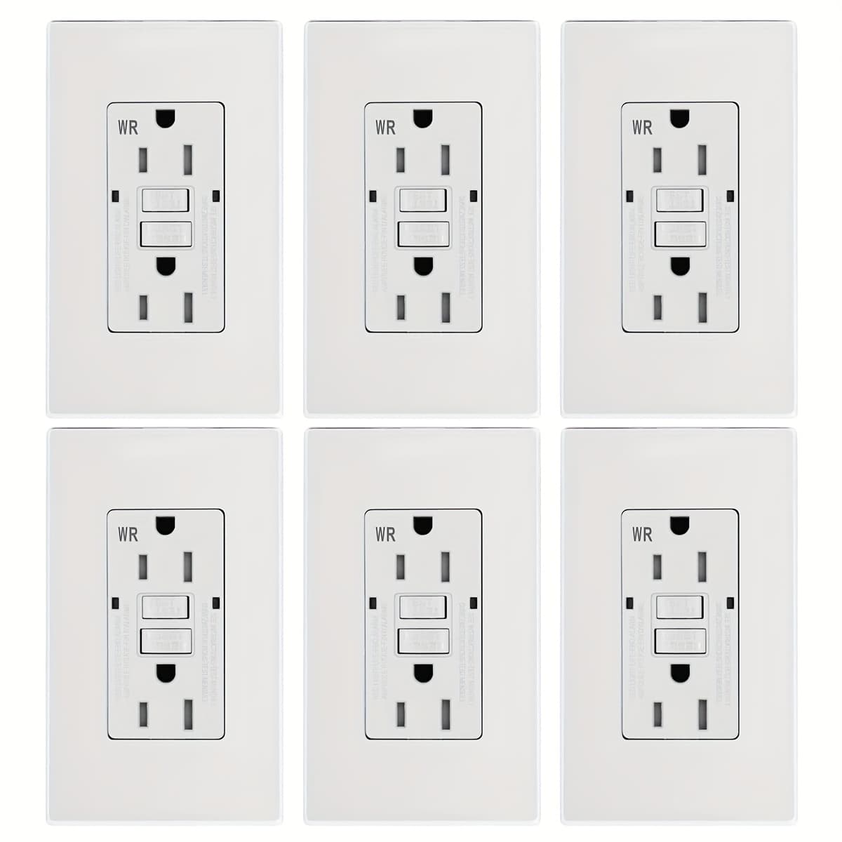 TEMU 6 Pack15a Gfci Outlet Wr Tamper Resistant Tr Outlet Receptacle With Led Indicator, 15 Amp 125 Volt Ground Screwless Wallplate 15a Included (gfci 15a Wr Tr)