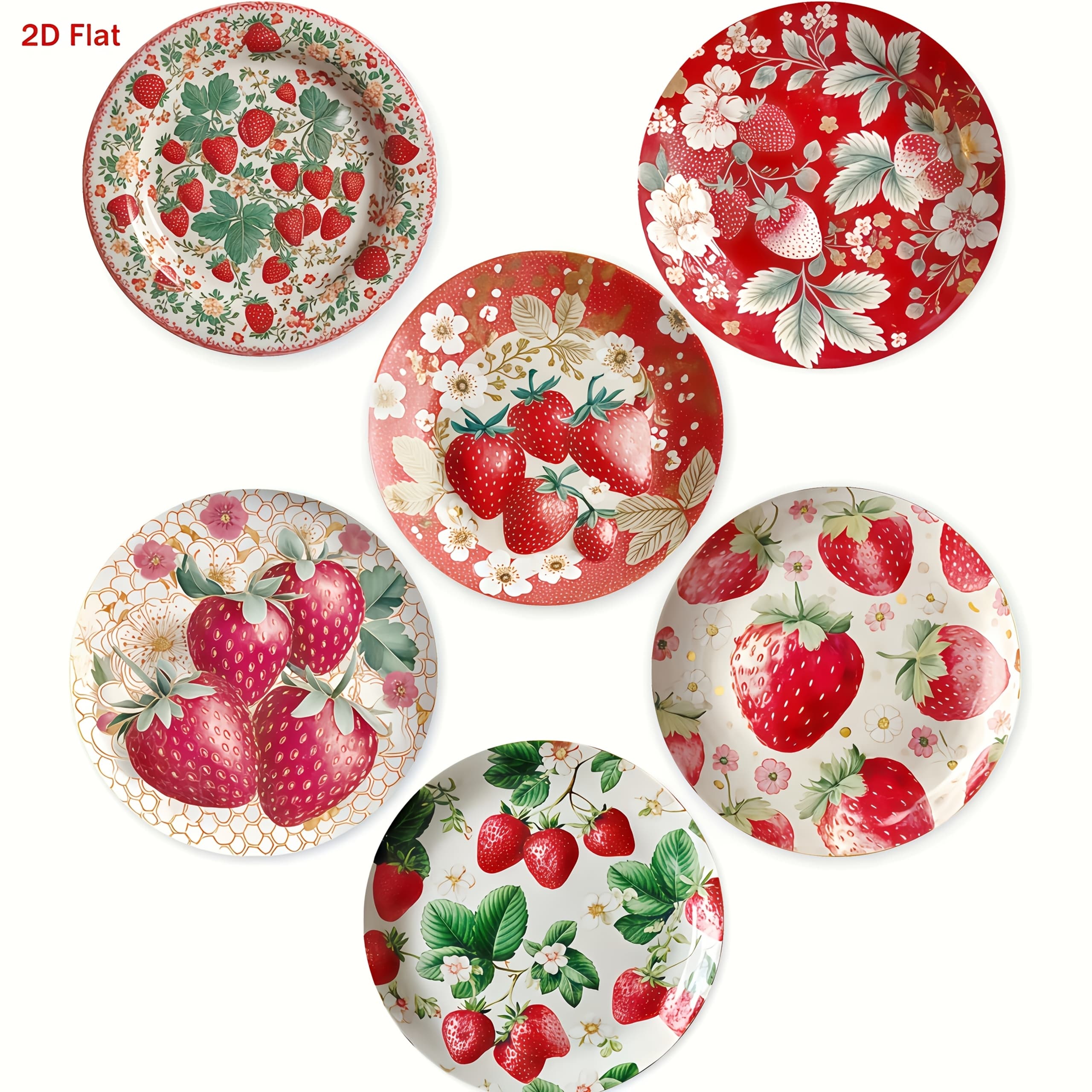 TEMU 2d Flat, 6pcs, Strawberry Pattern Wooden Coasters, Suitable For Home , Cafes, Offices, , Home Decor New Year Gift