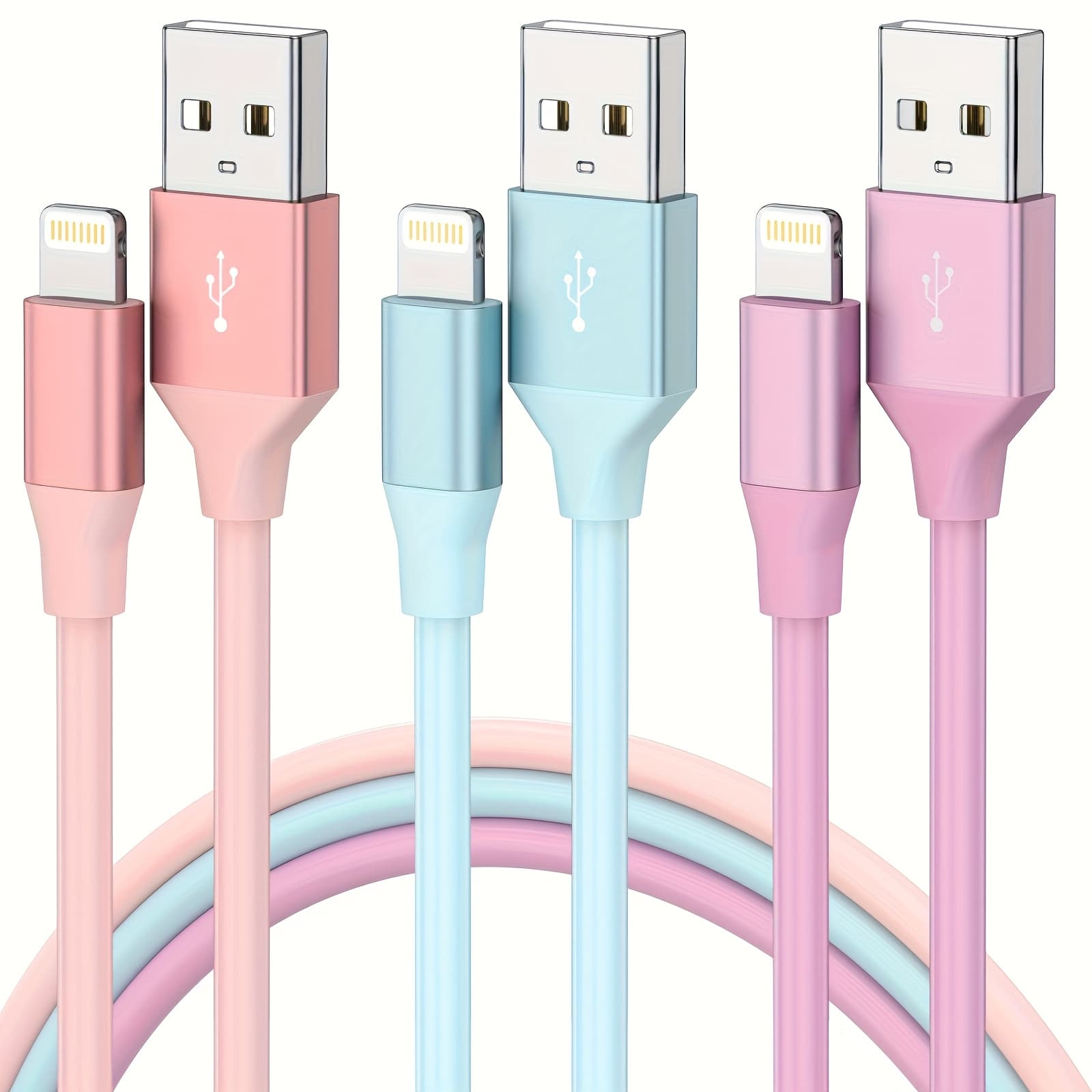 TEMU Iphone Charger 3pack 3ft/6ft Mfi Certified Lightning Cable Fast Charging Iphone Charger Cord Compatible With Iphone 14 13 12 11 Pro Max Xr Xs X 8 7 6 Plus Se And More - Colorful