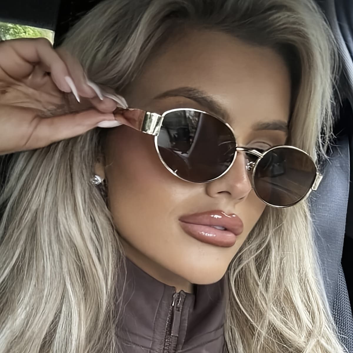 TEMU Retro Fashionable Women's - Oversized Oval Metal Frame, And Protective Function, Lightweight And Comfortable Ear Rests, Summer Commuting Glasses - Includes Storage Box