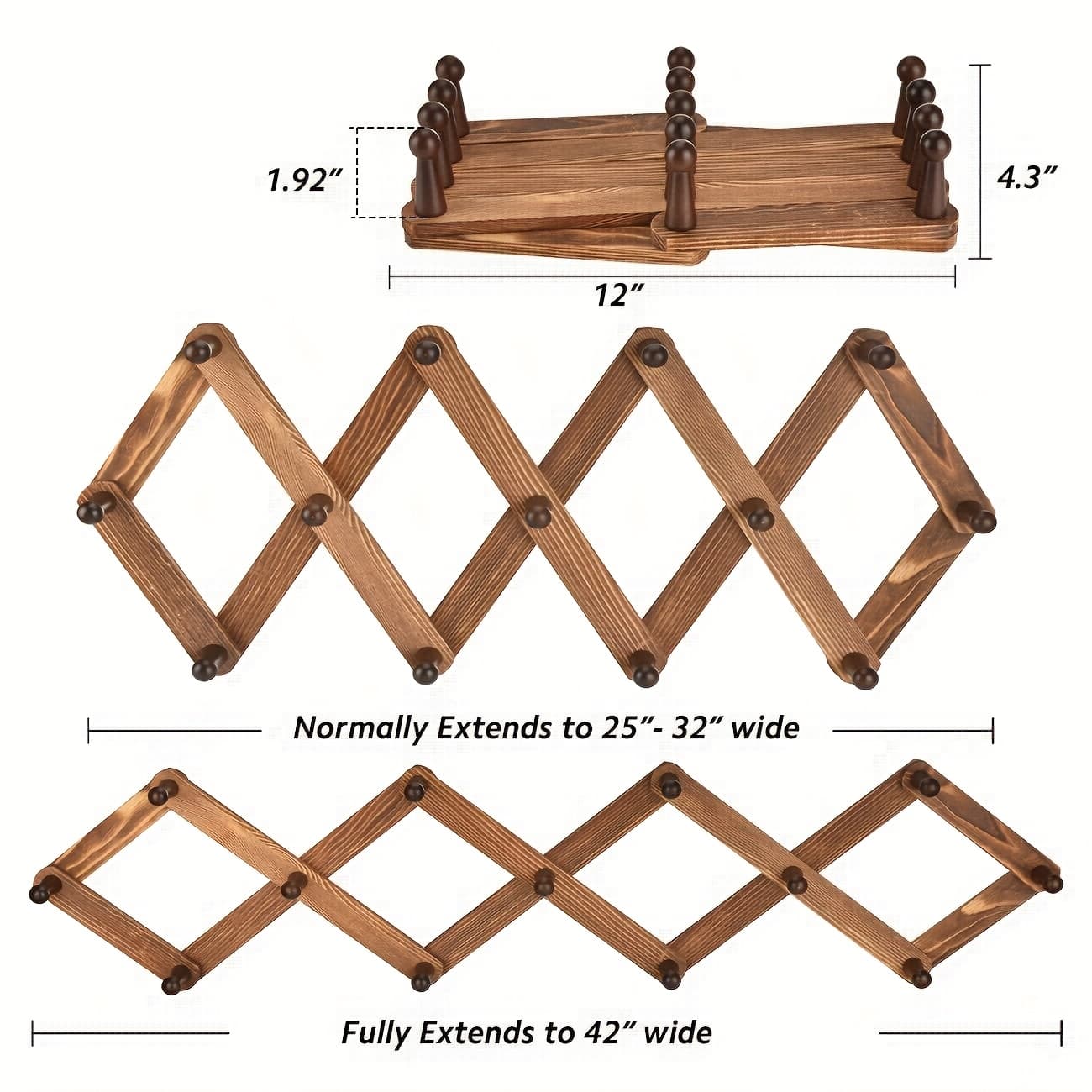 TEMU Hat Rack For Wall, Expandable Wall Hat Holder With 13 Hooks, 12 Inch Wooden Wall Hook For Baseball Caps, Cowboy, Bag, Hoodie