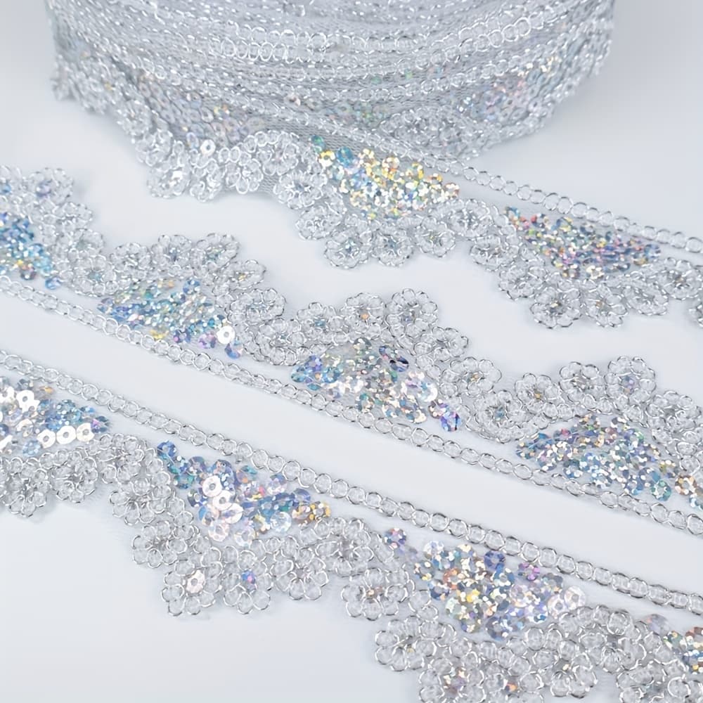 TEMU Golden Silvery Beaded Lace Trim Sequin Ribbon Sewing Lace For Crafts, Clothing Decoration