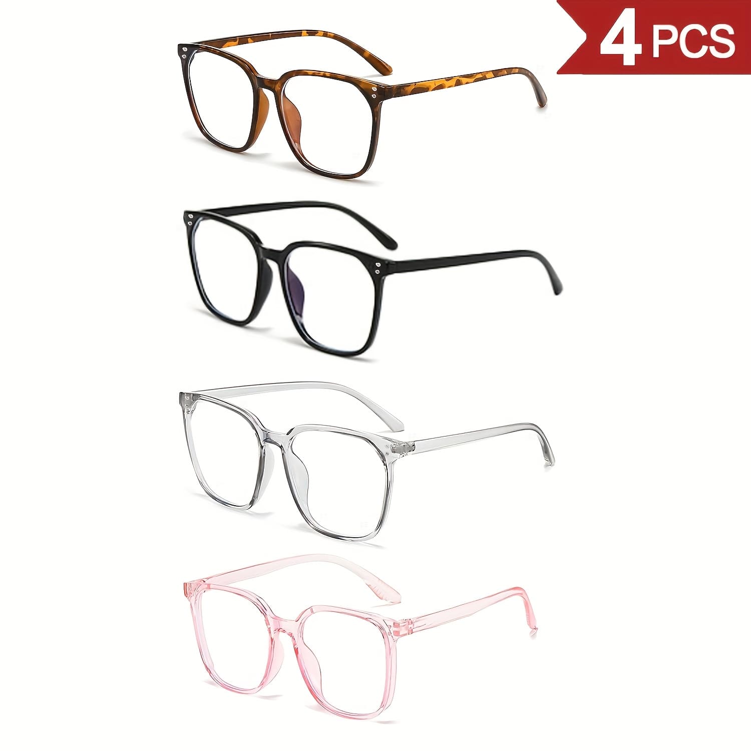 TEMU 4pcs Set Of Fashionable Round Frame Transparent Lens Glasses - Anti Blue Light, Lightweight Tr Frame Candy Color, Suitable For And Computer Use, Photography,