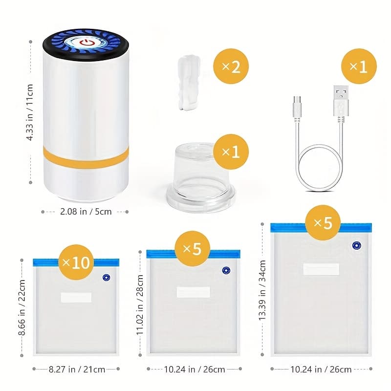 TEMU 40-pack Vacuum Sealer Bags With Handheld Electric Pump, Bpa-free, Leakproof Food Storage Bags - Airtight Seal - Space-saving For Kitchen, Camping & Travel (3 Sizes)
