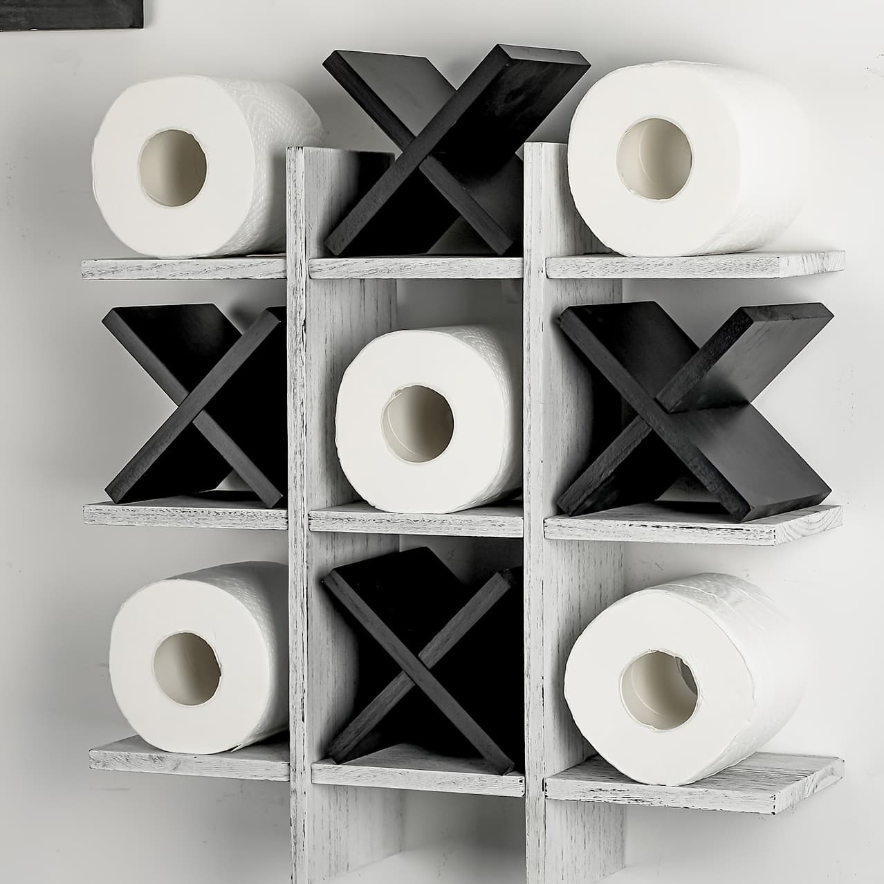 TEMU Tic Tac Toe Toilet Paper Holder Stand Toilet Paper Storage Bathroom Decor Rustic Wooden Hanging Storage Freestanding Wall Mounted Shelves Decor For Toilet Tissue Farmhouse