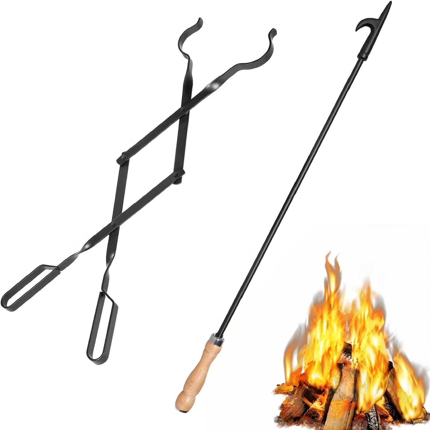 TEMU Durable Fireplace Tools And Hooks Designed For Safe Handling Of Fire And Adjusting Wood, Featuring Heat-resistant, Ideal For Indoor Fireplaces And Outdoor Bonfire