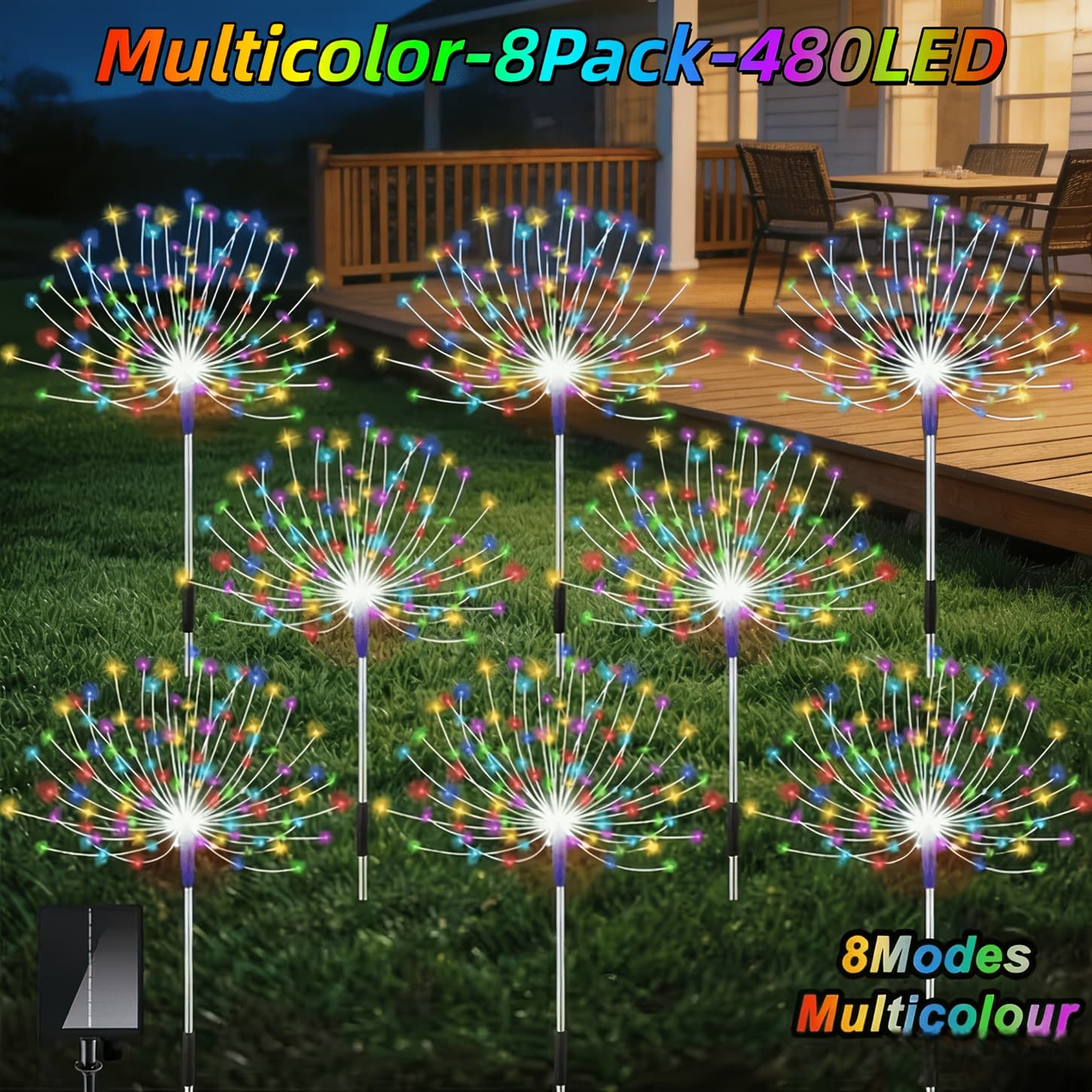 TEMU 8 Packs Of Outdoor Solar Powered 480 Led Fireworks Lights, Solar Courtyard Lights, , Ip65 Lawn Lights, 8 Lighting , Suitable For Gardens, Parties, Weddings, Yard Christmas And Easter Decorations