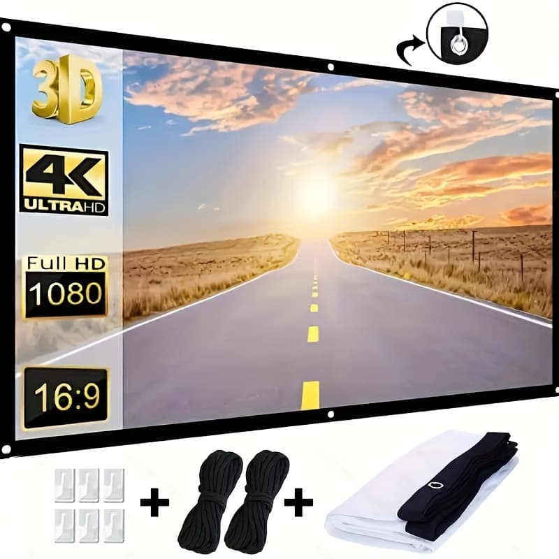 TEMU 100 Inch Hd Projection Screen Foldable Anti-wrinkle Portable Projector Movie Screen For Home Theater Outdoor Indoor Projection Screen, Portable And Foldable Projector Screen