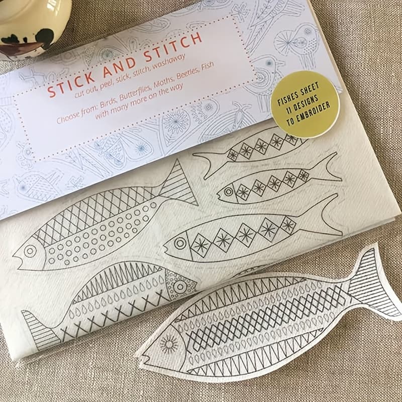 TEMU Pre-printed Fish Pattern Embroidery Transfer Paper – Water-soluble, Easy-to-use For Beginners & Diy Sewing Enthusiasts, Mixed Colors, Fabric Material