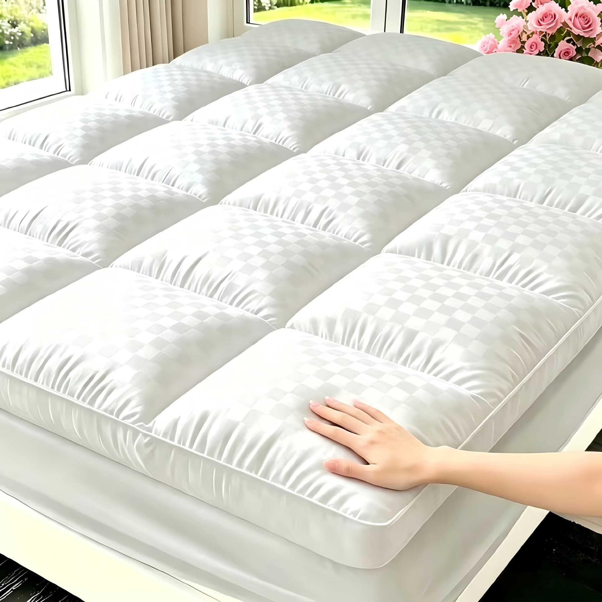 TEMU Mattress Topper, Mattress Pad Pillow Top Mattress Cover Quilted Fitted Mattress Protector Top Stretches Up 8-21" Deep Pocket Cooling