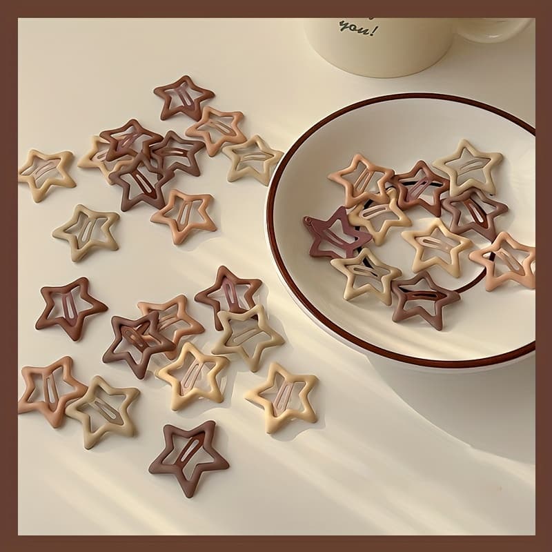 TEMU 18pcs Set Of Cute 5 Pointed Star Frosted Hair Clips In Milk Coffee Color, Women's Side Bangs And Broken Hair Clips, New Clip Headwear Small Clip