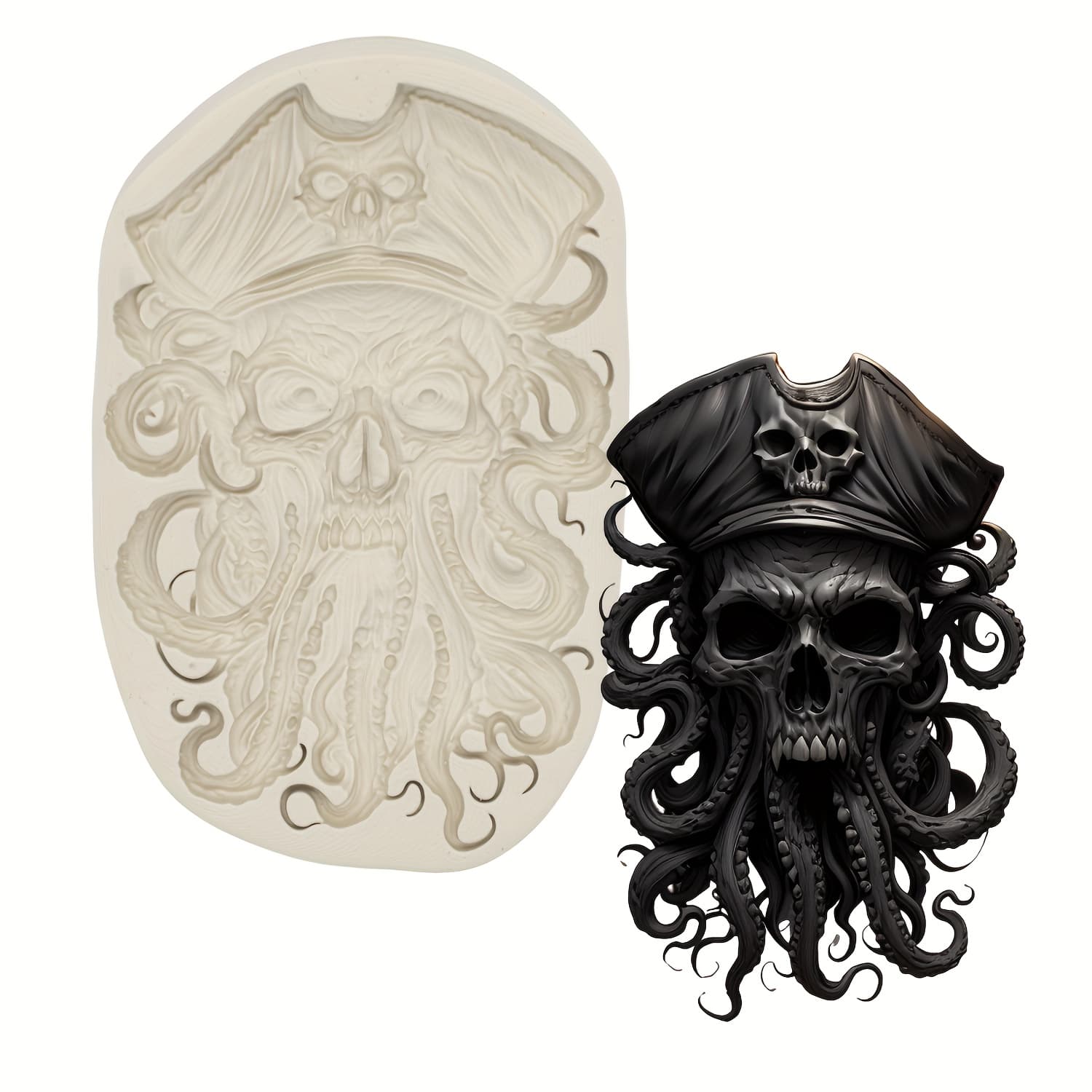 TEMU Halloween Pirate Octopus Silicone Mold, Diy Plaster Casting Tool, Fondant Mold For Cake Baking, Chocolate Decorating Mold, Kitchen Baking Accessory
