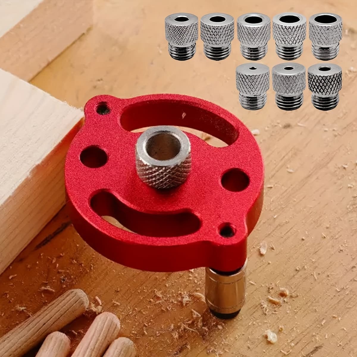 TEMU A Set Of Red Aluminum Alloy Center Woodworking Pin Fixtures | 2 Mm Vertical Pocket Hole Punching Locator With Drilling Bushing And Hex Furniture And Woodworking Projects