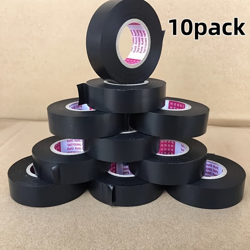 TEMU Set Of 10 Rolls Of Black Electrical Tape, Designed To Resist Flames And High Temperatures For Indoor And Outdoor Use, Featuring