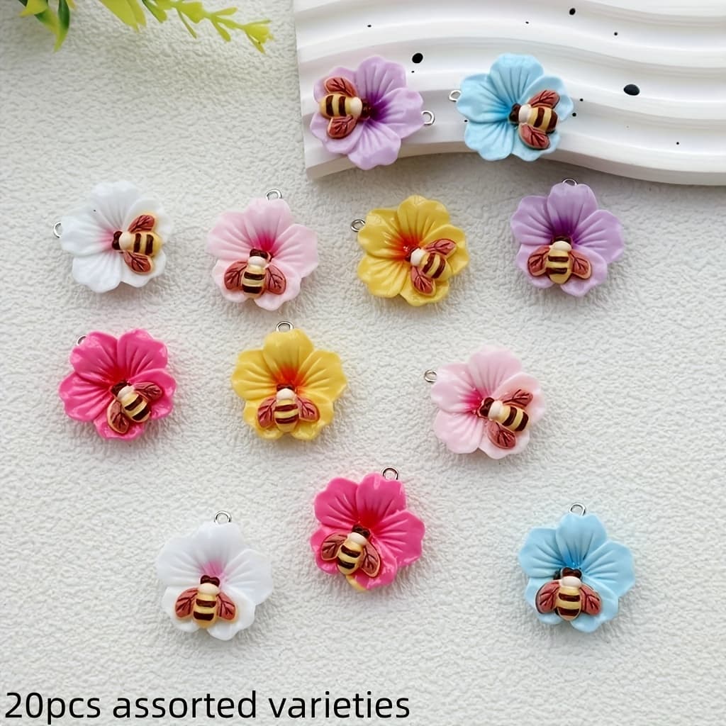 TEMU 2d Flat - 20pcs Summer Element New 20mm Resin Flat Back Charms With Bee And In Colors, Jewelry Supplies For Necklace, Bracelet, Earrings, Kit. Ideal Gift For In Summer