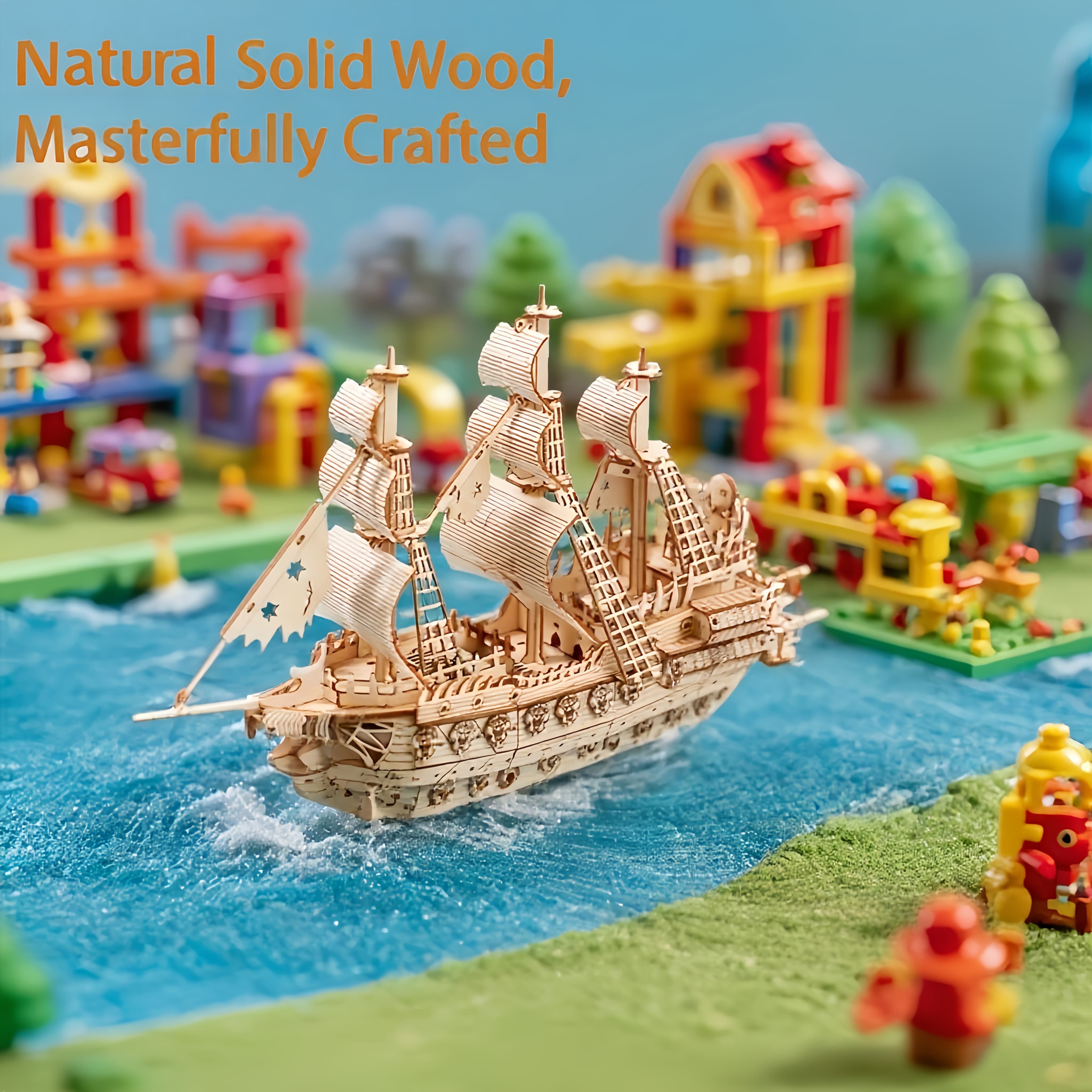 TEMU Wooden Pirate Ship Model Kit - 3d Diy Ship Building With Sailing & Pirate Vessel, Wood Construction, Historical Nautical Model For S &, Challenging Birthday Gift For Hobbyists