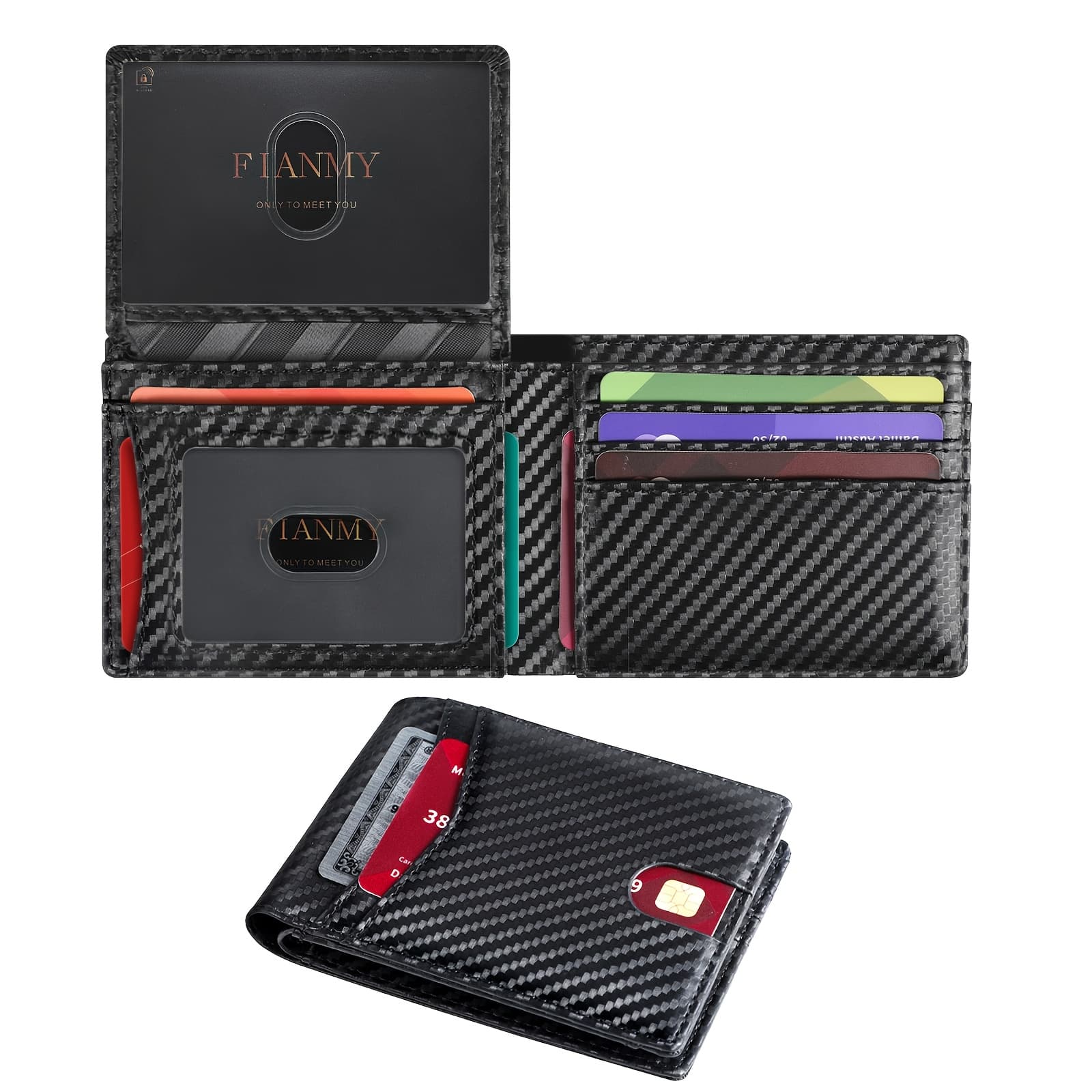 TEMU 1pc Men's Wallet, Fashion Carbon Fiber & , Multiple Colors, Stylish & Slim Bifold, Casual Business Gift For Men