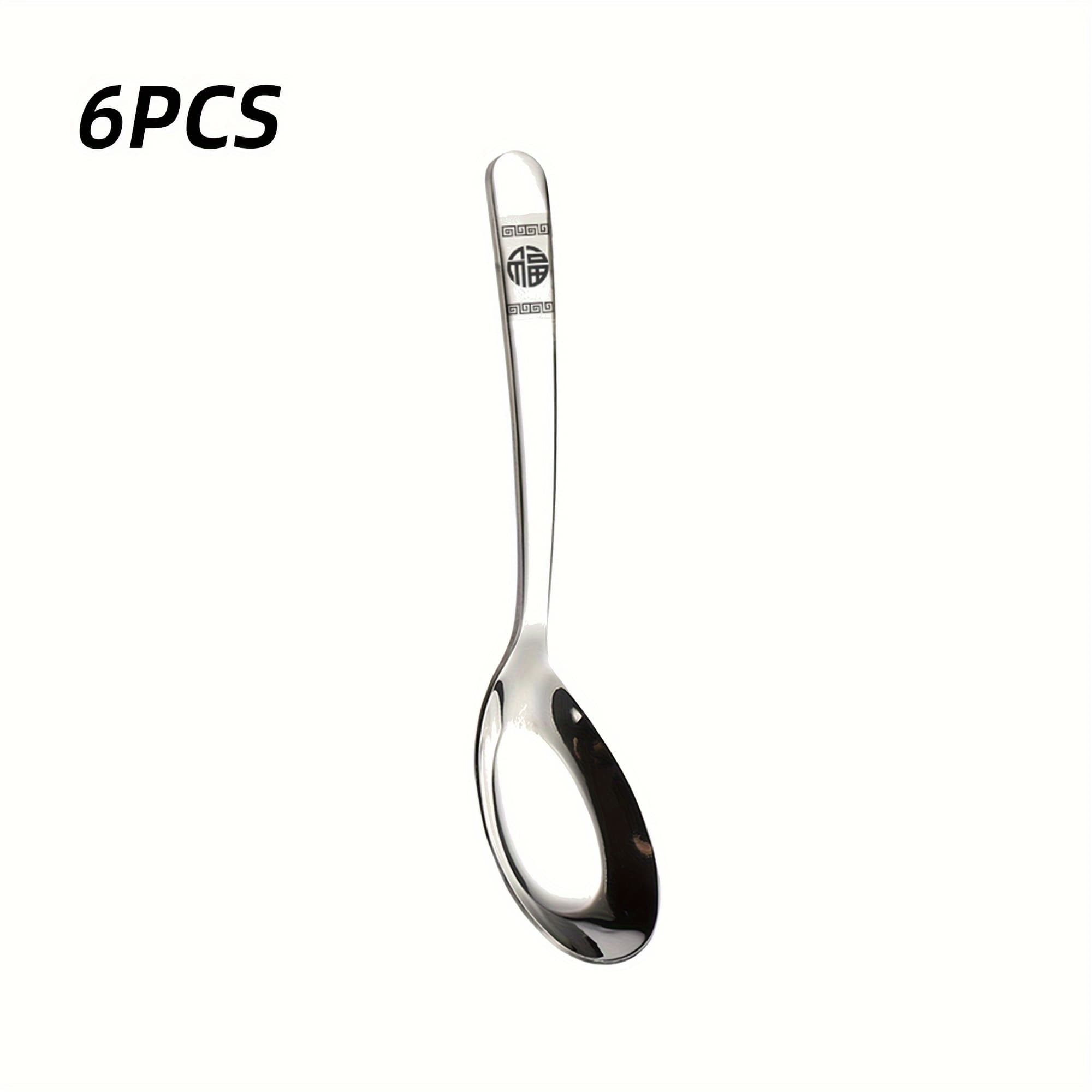 TEMU 6pcs Thickened Stainless Steel Soup Ladle Flat Bottom Spoon, Soup Spoon, Coffee Spoon, Dessert Spoon, Kitchen Utensils