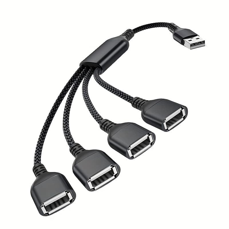 TEMU Usb Splitter 1 To 4, 1-foot Output, Usb Y-type Cable, Usb A Male To 4 Female Port Extension Adapter, 4-port Expander , Dual Data And Power Charger Splitter, Suitable For Cars, Ps4, Ps5, Laptops