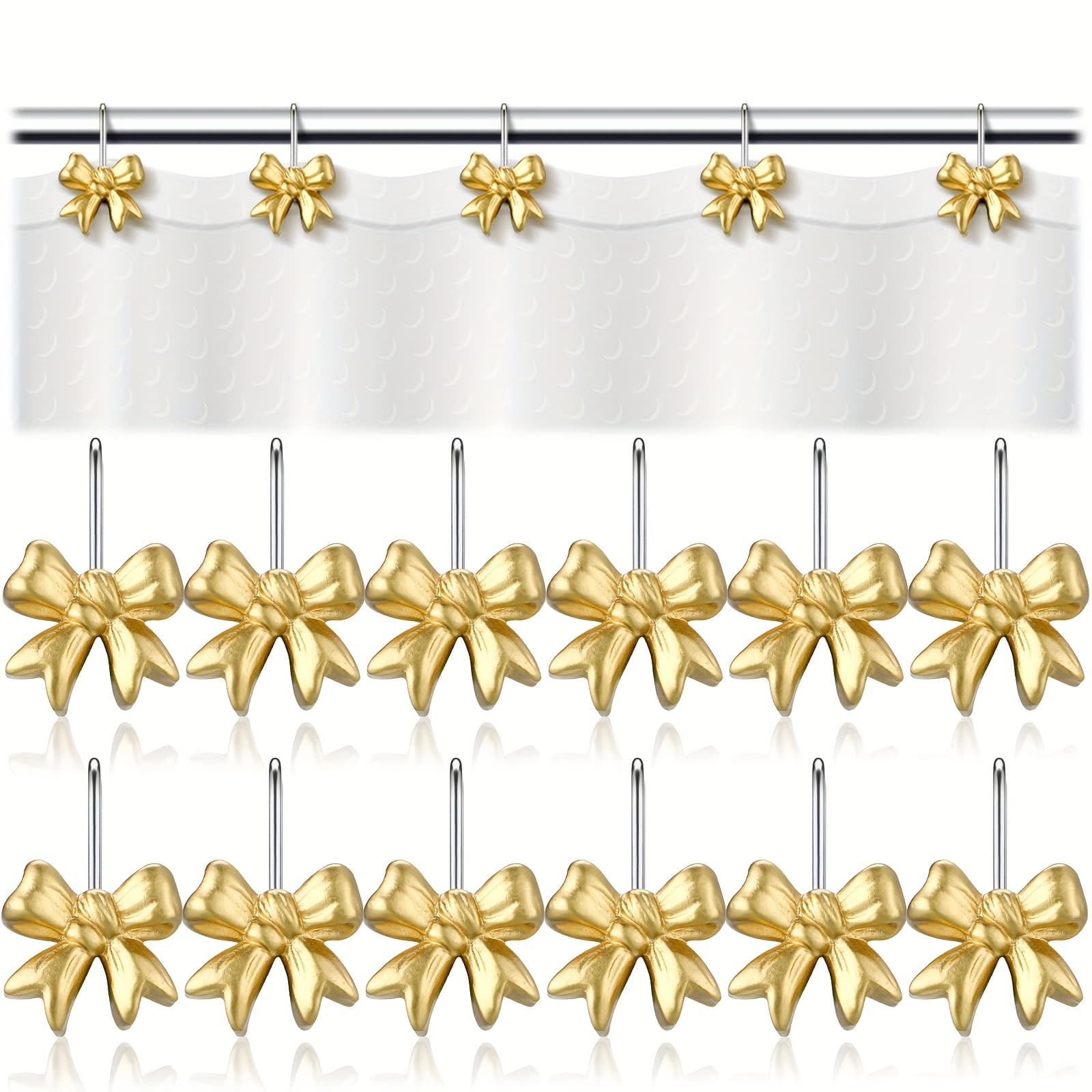 TEMU 12pcs Knot Shower Curtain Hooks - Rustproof Stainless Curtain Rings With Elegant Hangers For Bathroom, Bedroom, Living Room Decor - Bulk Pack (classic) Suitable For Cord &