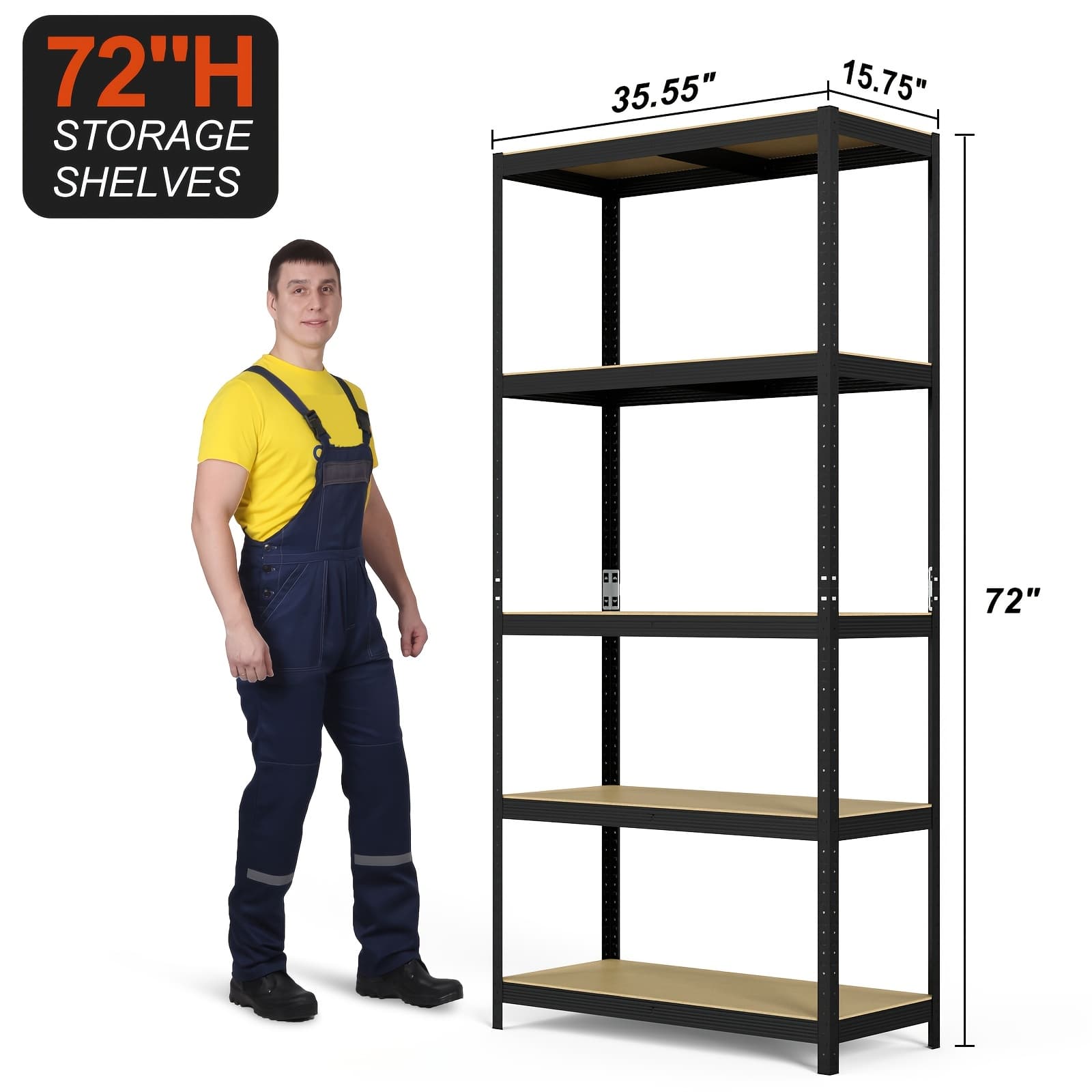 TEMU 5 Tier For Garage Storage Shelving | 2000 Lbs Adjustable Metal Shelves, 35.5" D X 15.75" W X 72" H, Ideal For Kitchen, Warehouse, Basement, Iron Material, Floor Mount, Recessed Shelf,