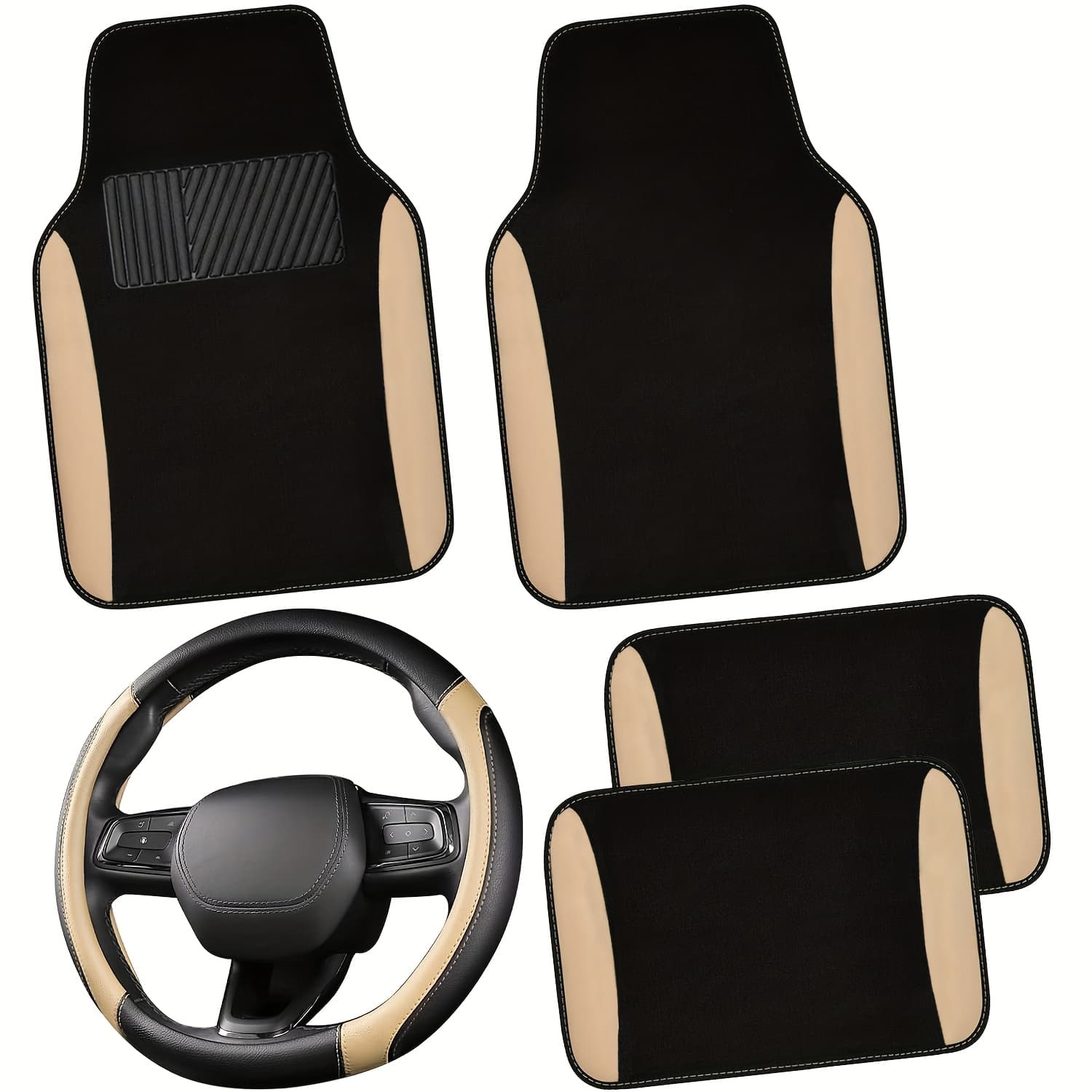 TEMU Steering Wheel Cover And Waterproof Car Floor Mats, Universal Car For 95% Sedan, Suv, Cars, -15 Inch Sporty Anti-slip Safety Comfortable Design