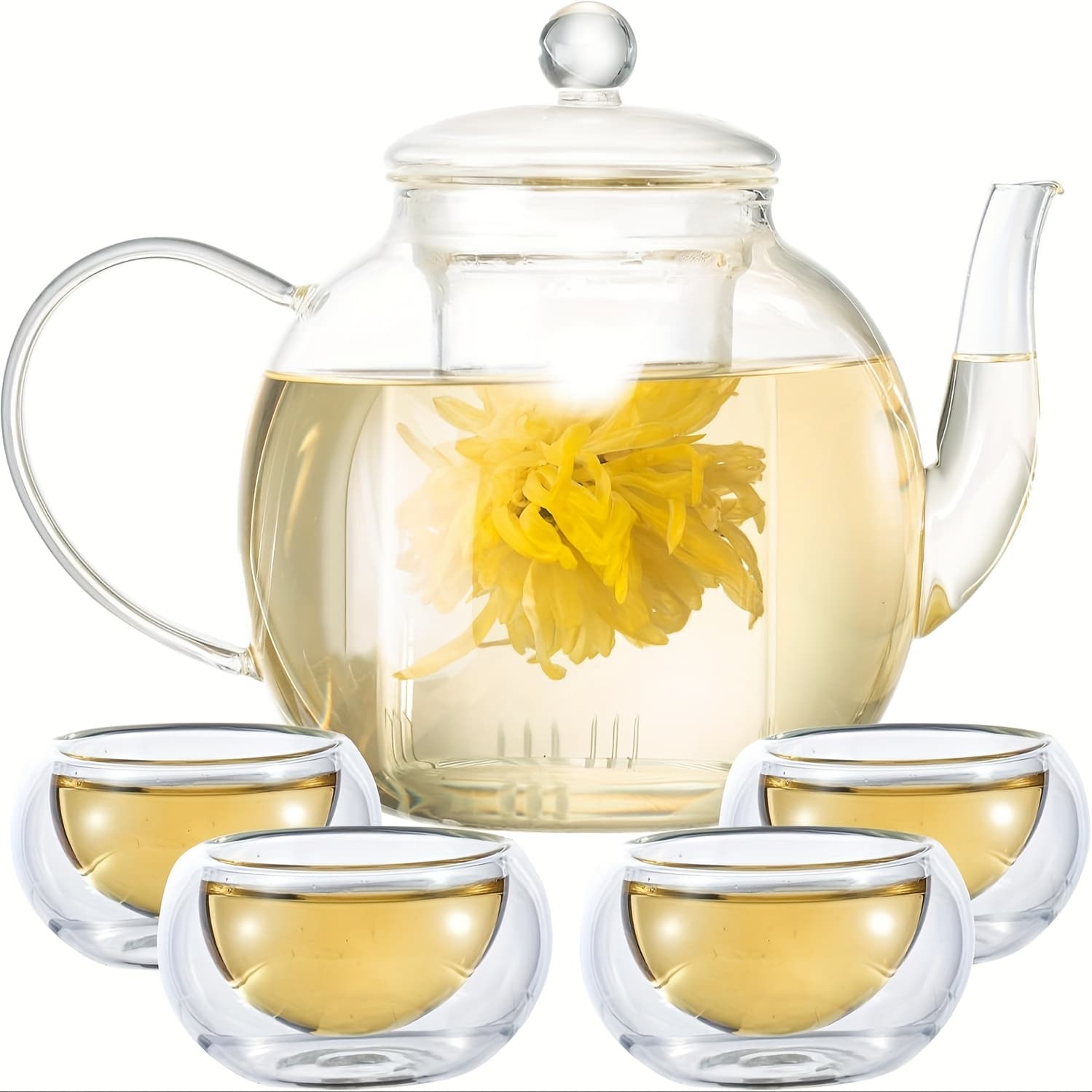 TEMU Fbl&hm 1500ml/50oz Glass Teapot With 4 Insulated Glass Teacups And Tea Infuser For Loose Leaf Tea, Microwave Dishwasher Safe Tea Sets For Adults, Lead- Maker, Mothers Day Gifts