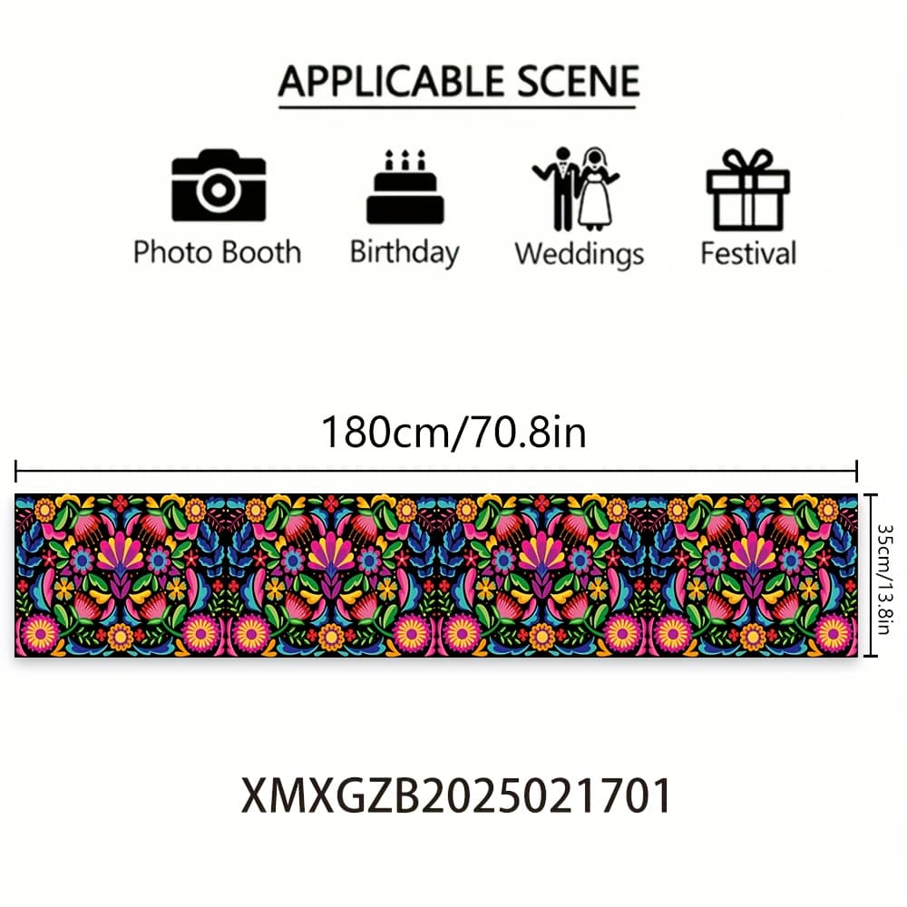 TEMU 1pc, Colorful Mexican Floral Tablecloth, Measuring 180cm * 35cm/ In * 13.8 In, Ideal For Festive For Home Decor, Mexican-themed Parties, And Polyester Table Covers For Dining And Kitchen Use