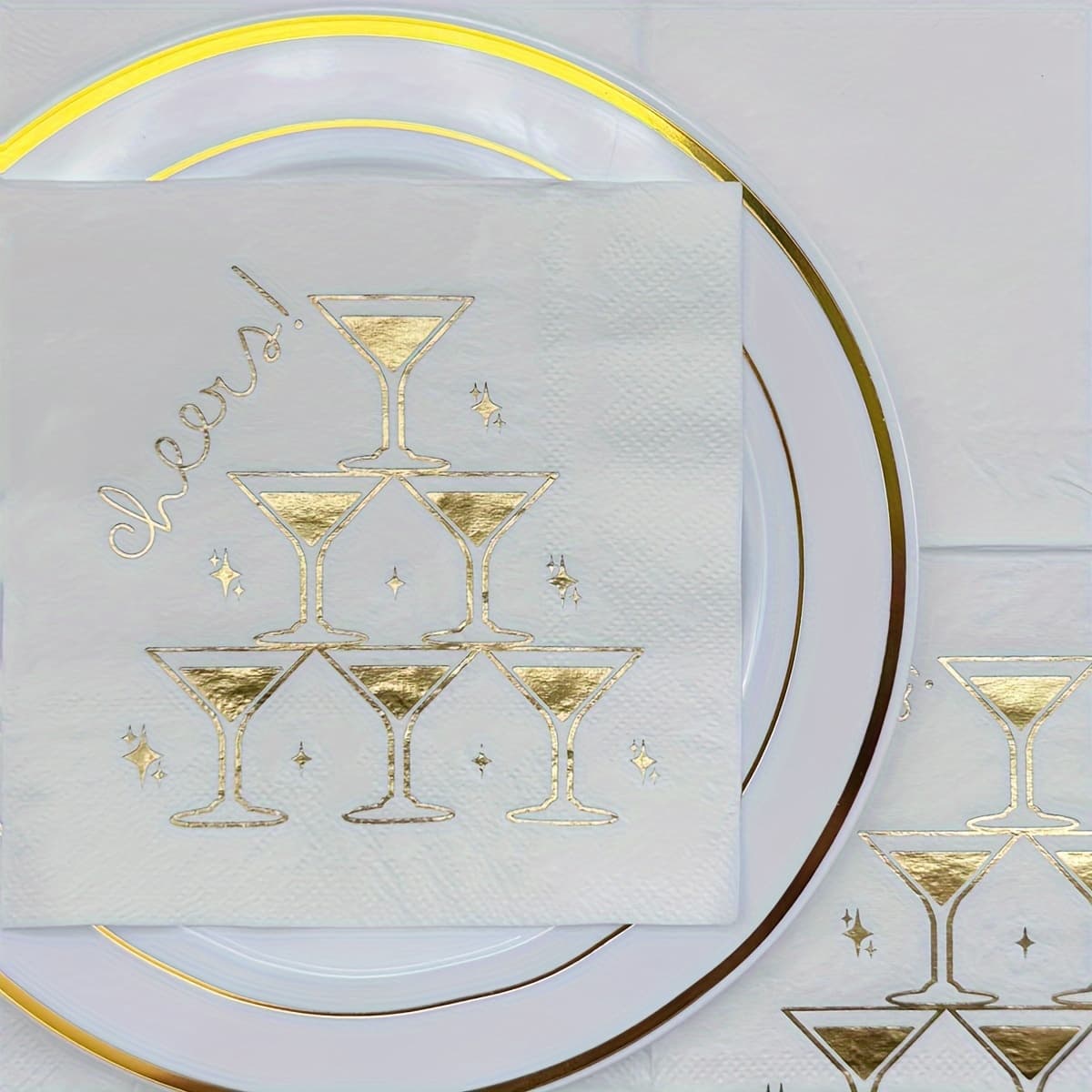 TEMU 16pcs Per Set, Premium Cheers Gold-embossed Napkins 10*10 Inches, Suitable For Weddings, Birthdays, Holidays, Party Napkins, Decorative Guest Napkins For Restaurants And Hotels, Party Supplies