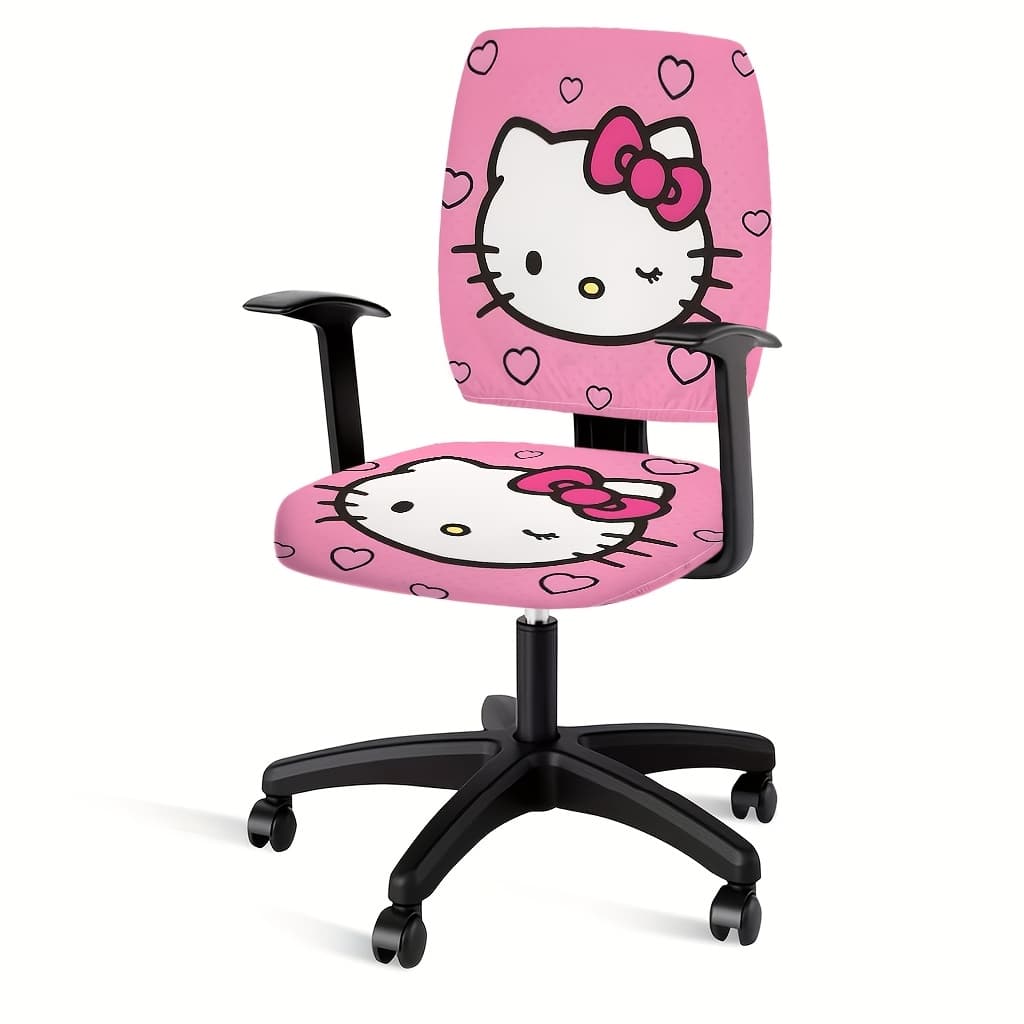 TEMU Hello Kitty 2pcs Printed Office Chair Cover Set,gaming Chair Protector,detachable Swivel Seat Covers,high Office Chair Cover,suitable For Gaming Chair,home And Office Decor