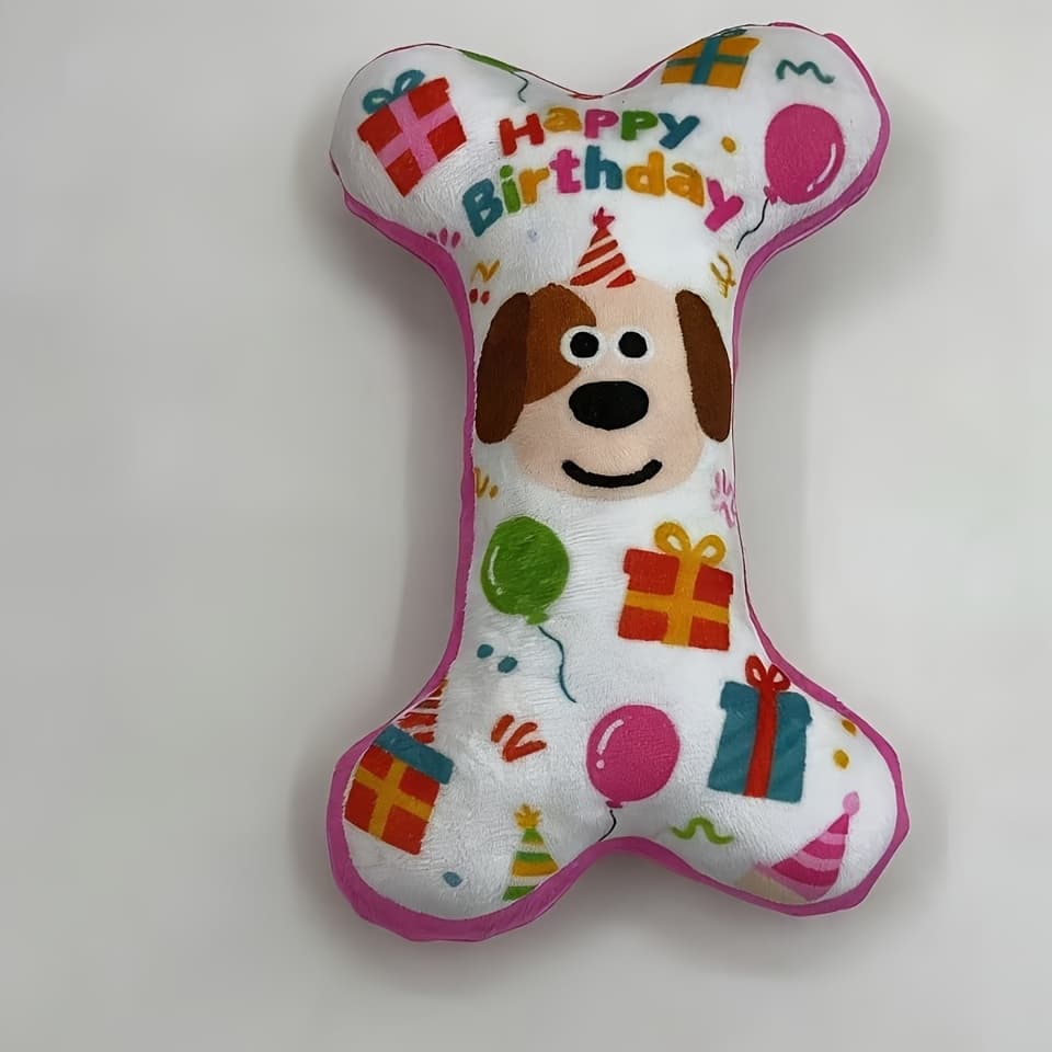 TEMU Dog Squeaky Bone Toy, Pet Boredom Relief And Chew Toy, Durable Interactive Training Pet Supply, Birthday Edition Toy