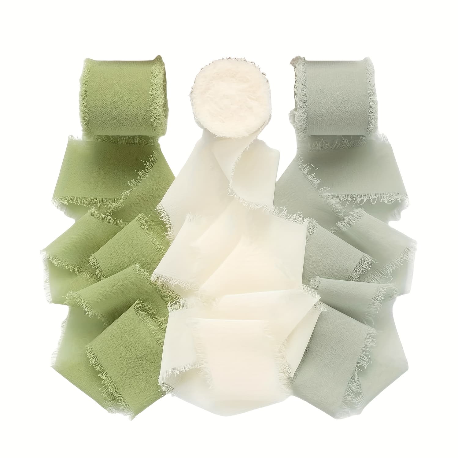TEMU Sage Green Handmade Chiffon Ribbon Fringe 1.5" X 16.5yd Frayed Edges Ribbons For Wedding Invitations Bridal Bouquets Gifts Wrapping Crafts Holiday Party
