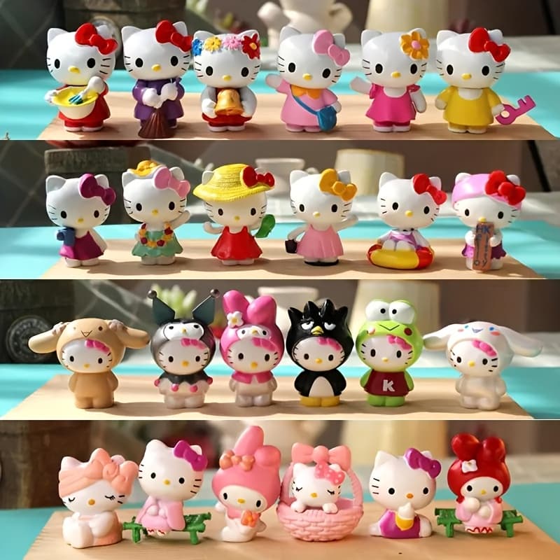 TEMU 24pcs Hello Kitty Figurines Set, Mixed Color Pvc Collectibles, Unique Desktop Decorations, , Suitable For Office And Home Decoration, Perfect Halloween, Christmas, Thanksgiving Party Decorations