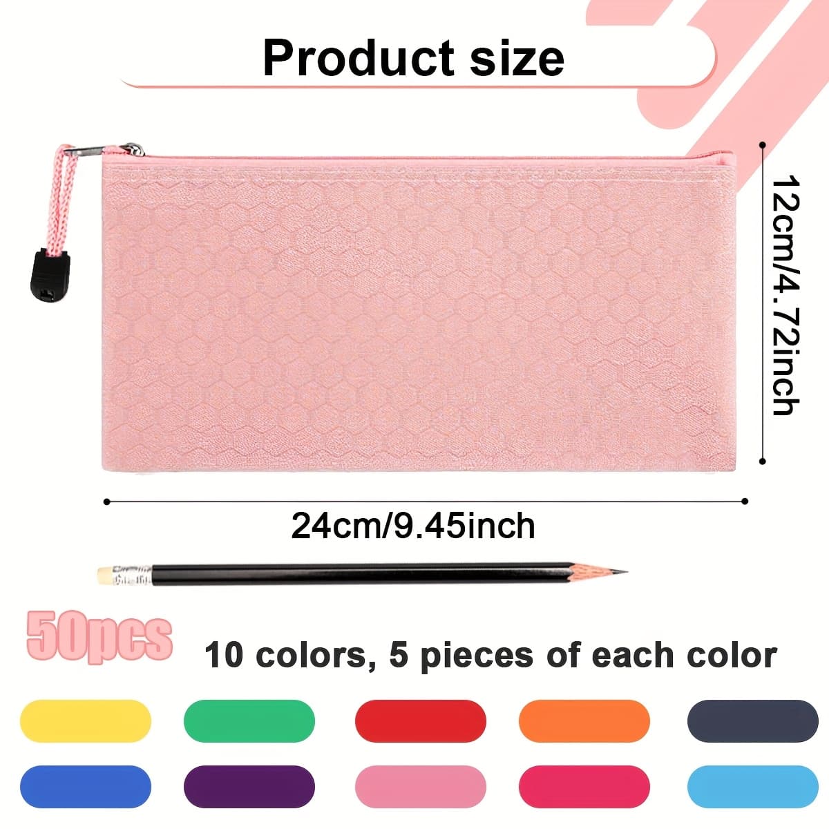 TEMU 50pcs 10 Color Zipper Pencil Pouches, For Organizing Office Supplies, School Stationery, Travel Accessories And Other Storage Needs.